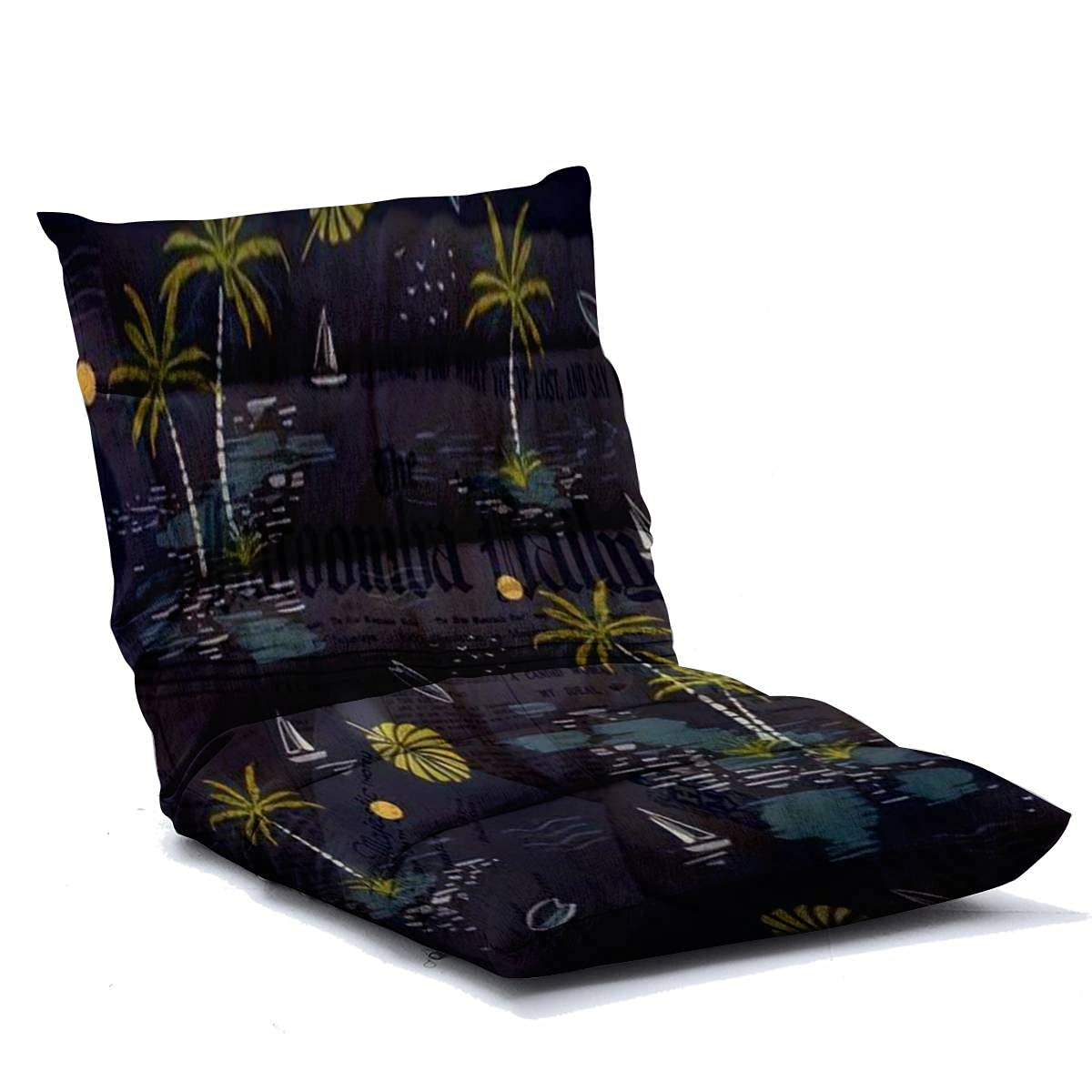 Adjustable 6-Position Memory Foam Floor Lounger with Seamless Island Pattern - Dark Blue Landscape Folding Sofa Chair for Adults & Kids - Perfect for Reading, Watching TV, Gaming and Relaxing at Home