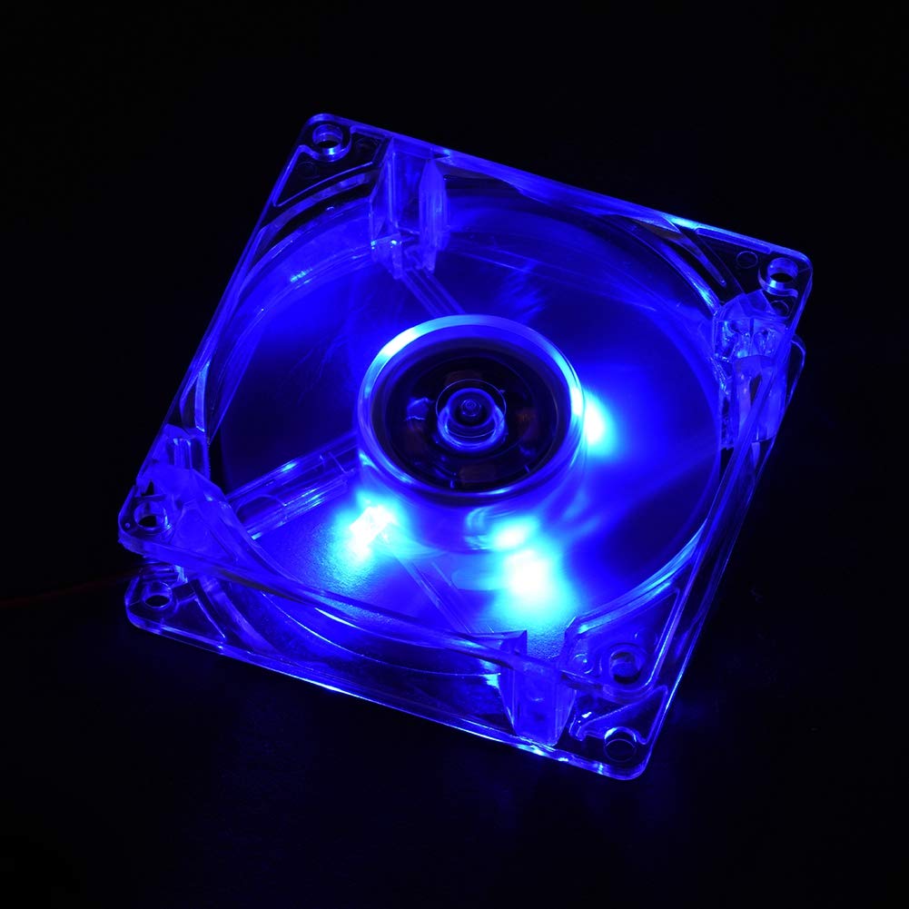 4Pin Mute PC Case Cooling Fan 80mm - Blue LED Light 12V Computer Cooler for Desktop Case Cooling | Quiet Cooling Solution for Gaming PC, Office Computer & Home Theater Setup