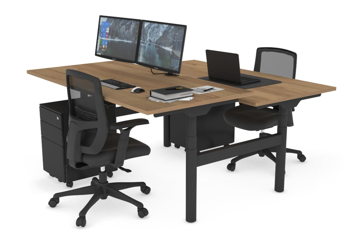 Flexi Premium Height Adjustable 2 Person H Bench Workstation - Black Frame [1600L x 800W with Cable Management] - Ideal for Office, Home Workspace & Collaborative Work Environments