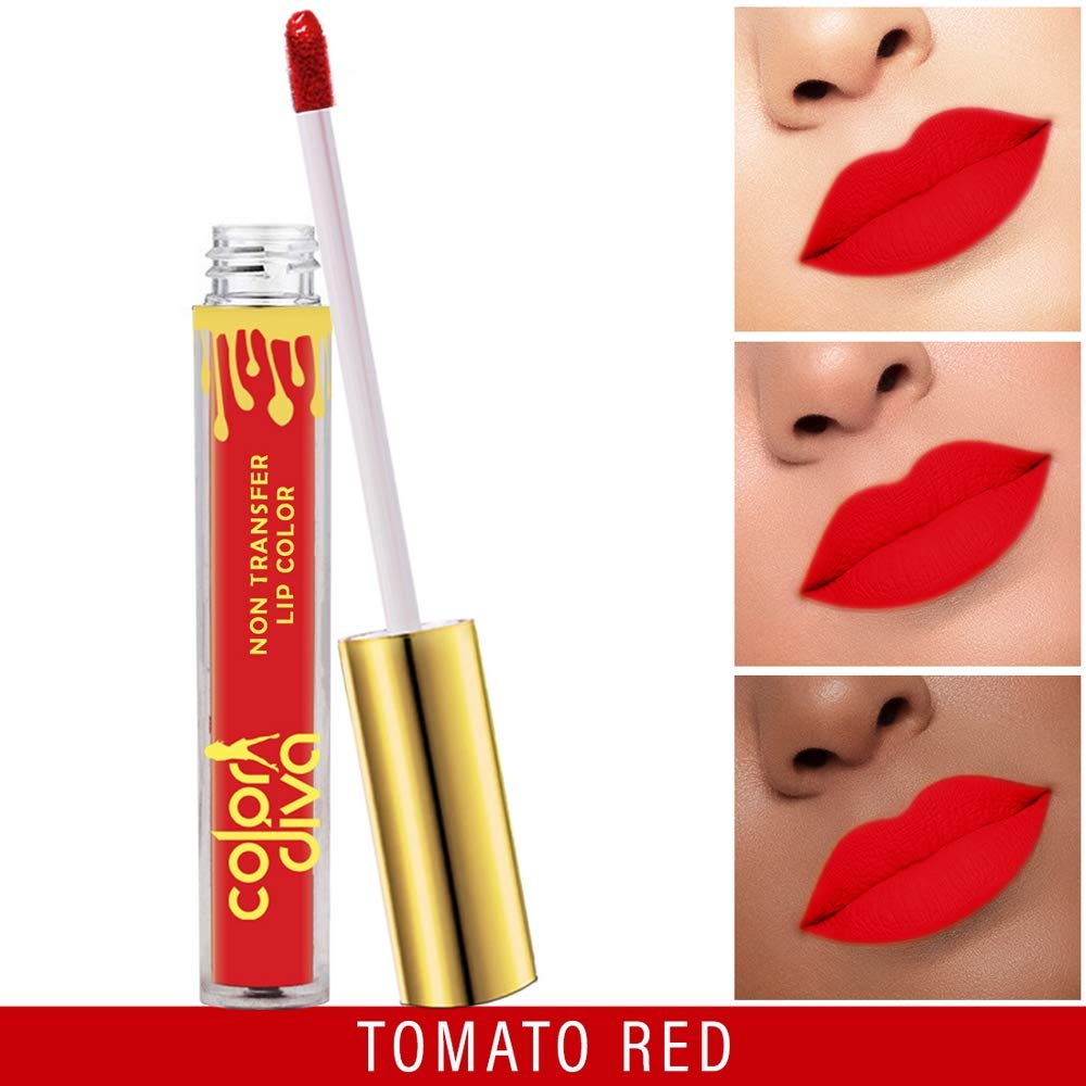 COLOR DIVA Long-Lasting Non-Transfer Matte Liquid Lipstick - Vibrant Tomato Red (6ml) | Smudge-Proof, All-Day Wear for Parties, Dates & Special Occasions