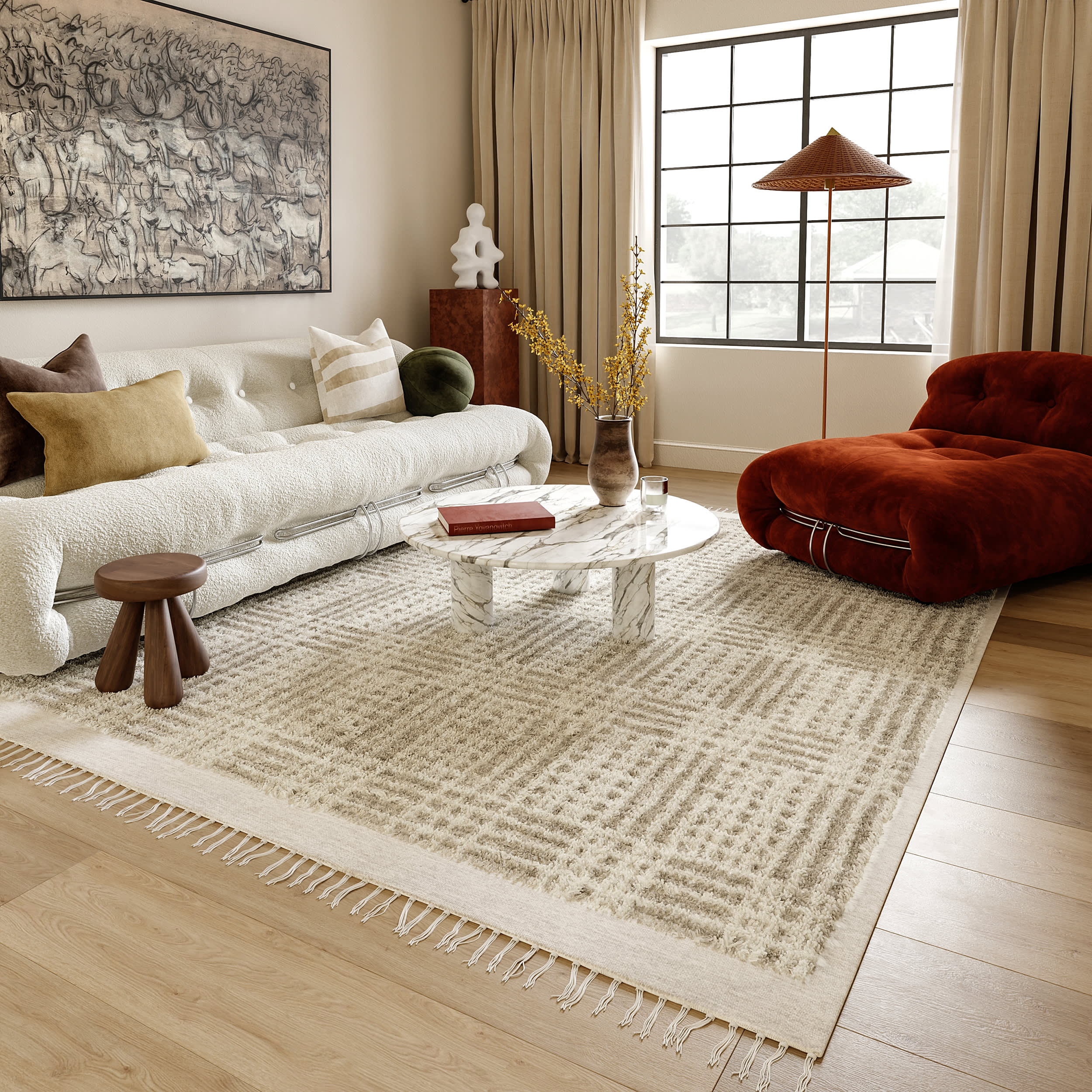 Crissy Crosshatch Shag Rug - Soft Plush Beige Area Rug for Living Room, Bedroom & Nursery | Cozy Home Decor
