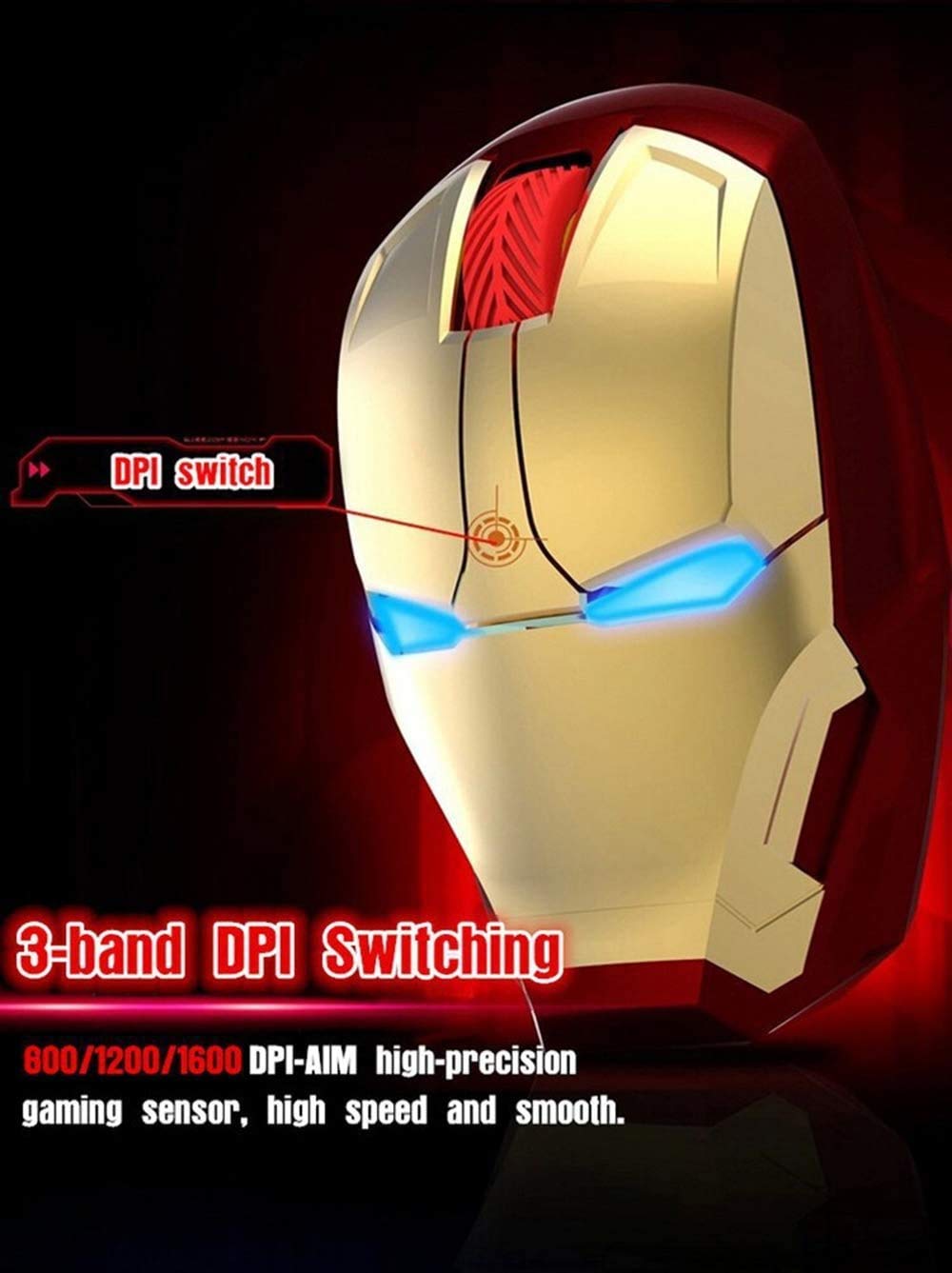 Mikayoo Ergonomic Wireless Mouse - Cool Iron Man Design, 2.4G Portable Mouse with USB Nano Receiver for PC, Laptop, MacBook, Up to 50 ft Range - Ideal for Office, Gaming, and Travel