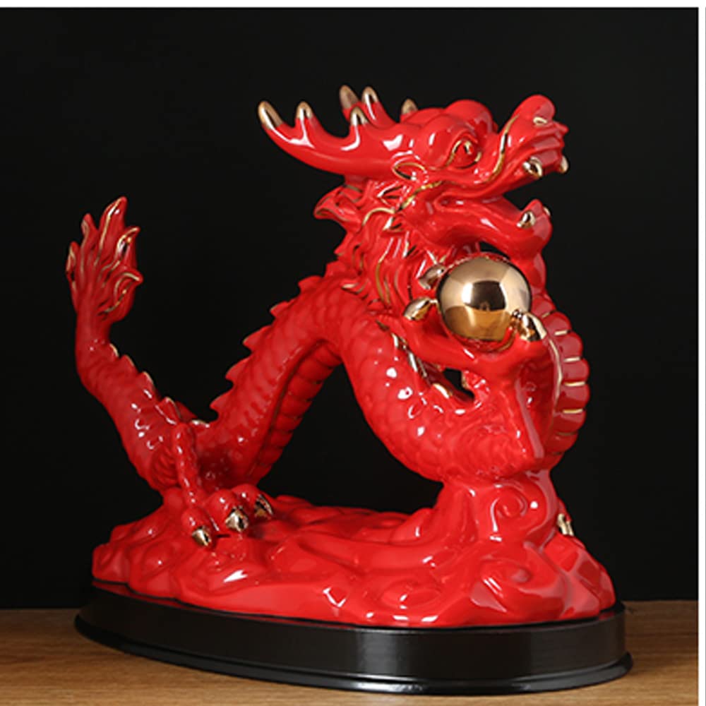 CHUANG Dragon Statue - Chinese Feng Shui Decor for Home & Office, Best Housewarming Gift, Zodiac Animal Figurine for Wealth & Luck - Perfect for Living Room Decor, Desk Ornament & Chinese New Year Celebration (Red)