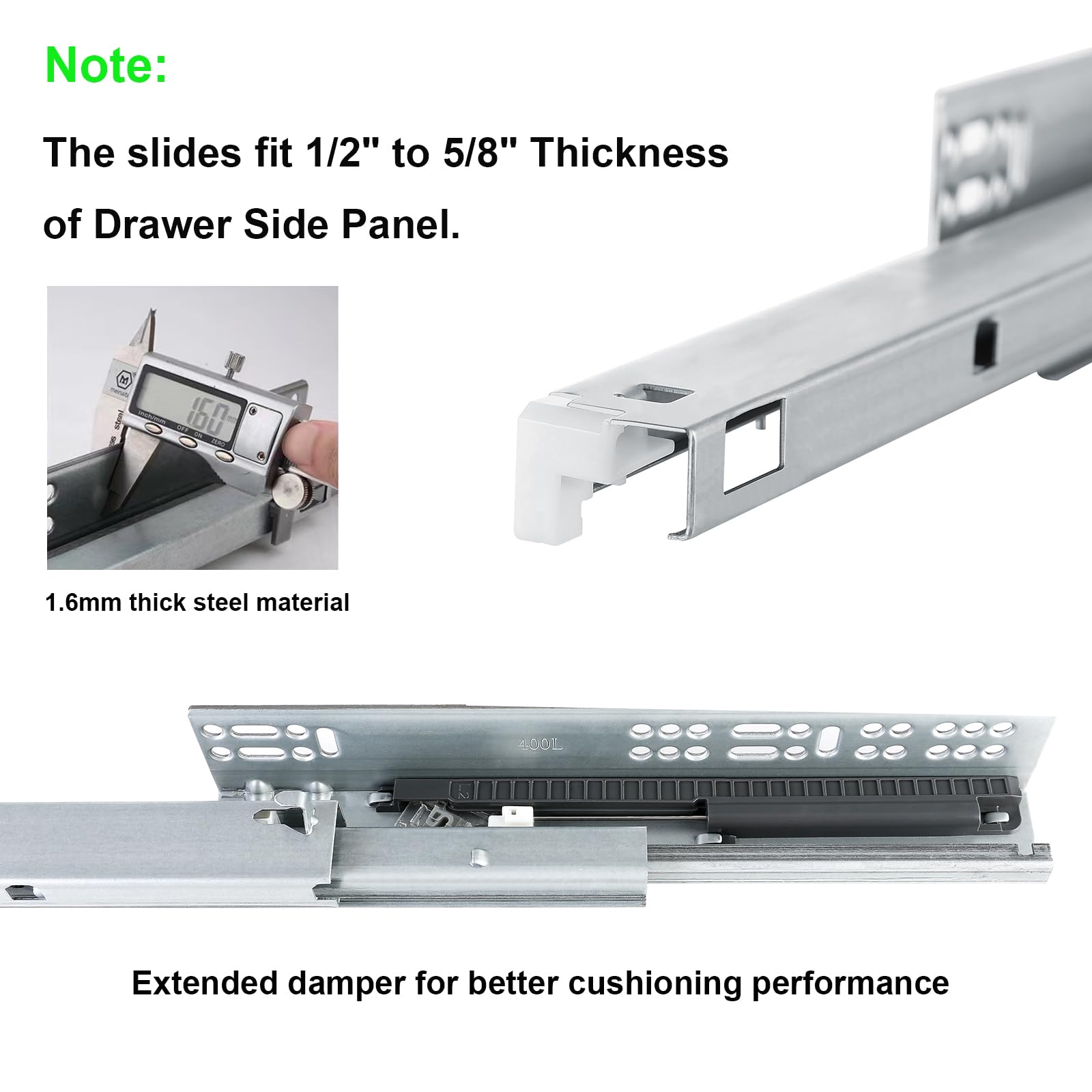 6 Pairs of 24 Inch Undermount Soft Close Drawer Slides - Bottom Mount Full Extension Cabinet Glides for Frameless Cabinets - Perfect for Kitchen, Bathroom & Office Storage Organization