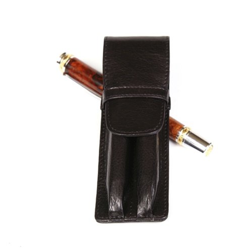 Premium Genuine Leather Double-Black Pen Holder - Elegant Desk Organizer for Office, Home & School Use