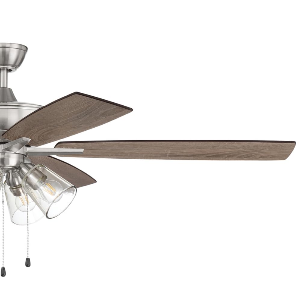 Craftmade S104BNK5-60DWGWN 60 Inch Indoor Ceiling Fan with LED Light Kit, 5 Reversible Driftwood/Grey Walnut Blades, Brushed Nickel Finish - Perfect for Living Room, Bedroom, or Patio Cooling and Lighting