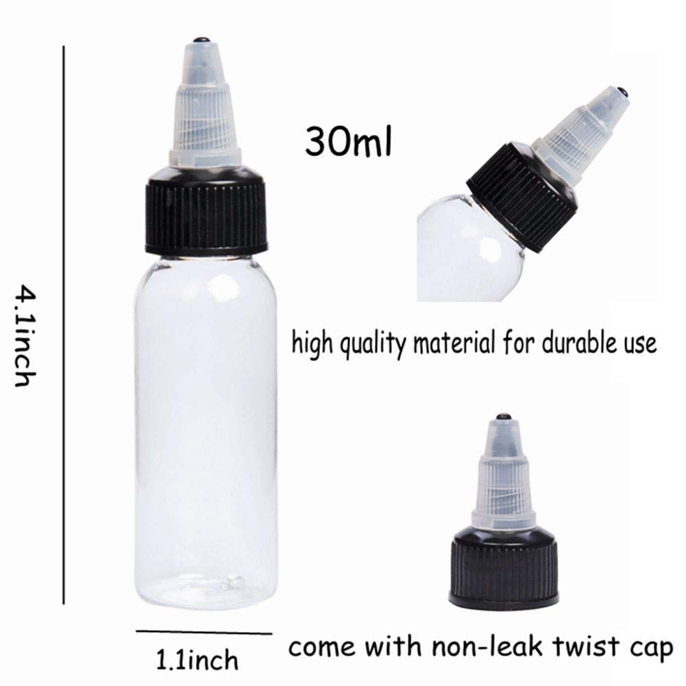 SHIELD PLUS 30ml Empty Tattoo Ink Bottles (2 Pack) - 1oz Clear Plastic Twist Cap Containers for Tattoo Pigment Storage - Perfect for Professional Artists & DIY Tattoo Enthusiasts - Ideal for Ink Mixing, Travel & Studio Organization