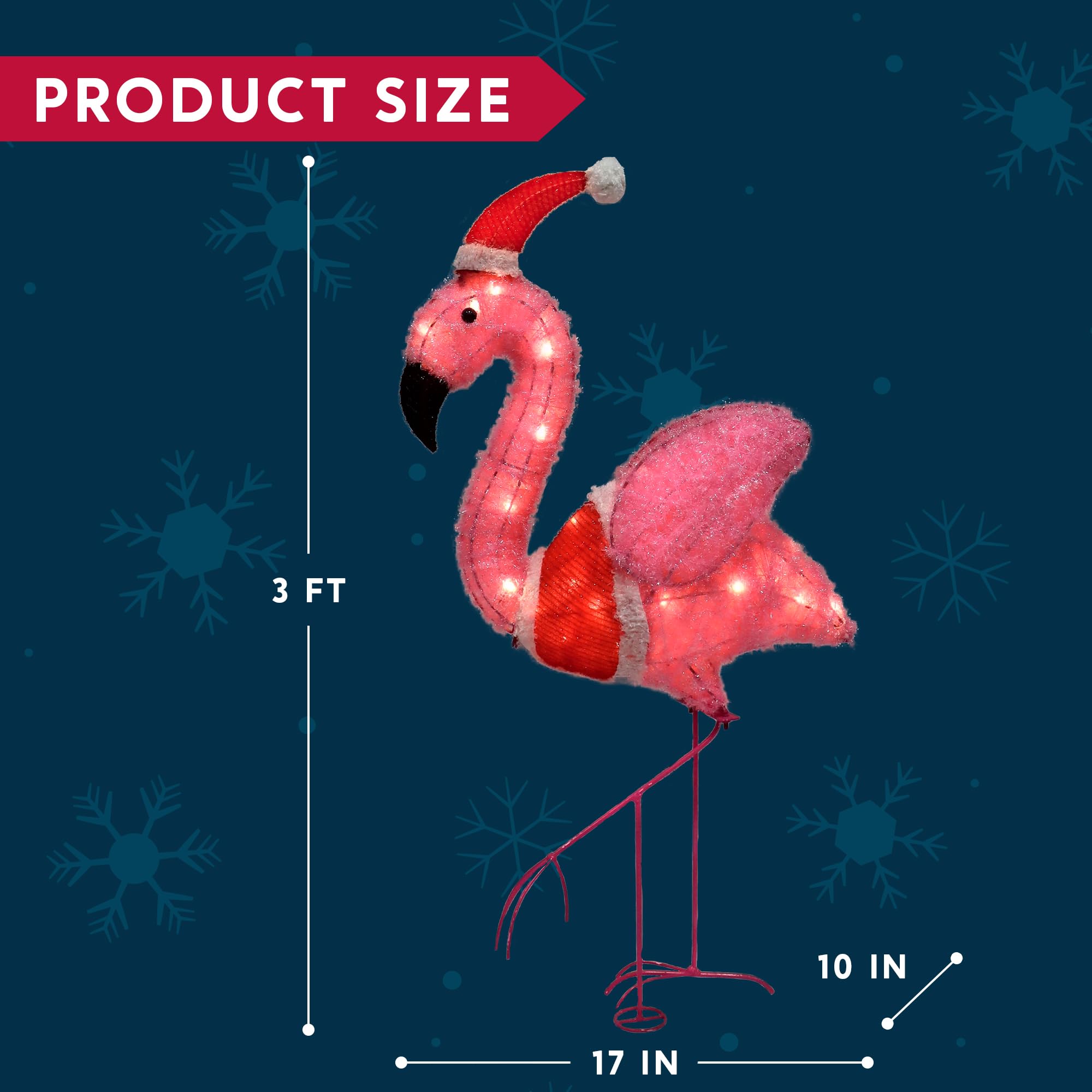 Joiedomi Flamingo Christmas Decoration - 30 LED Warm White Outdoor Yard Lights for Xmas Events, Holiday Garden Decor | Perfect for Christmas Eve, Front Yard Displays & Festive Nighttime Decorations