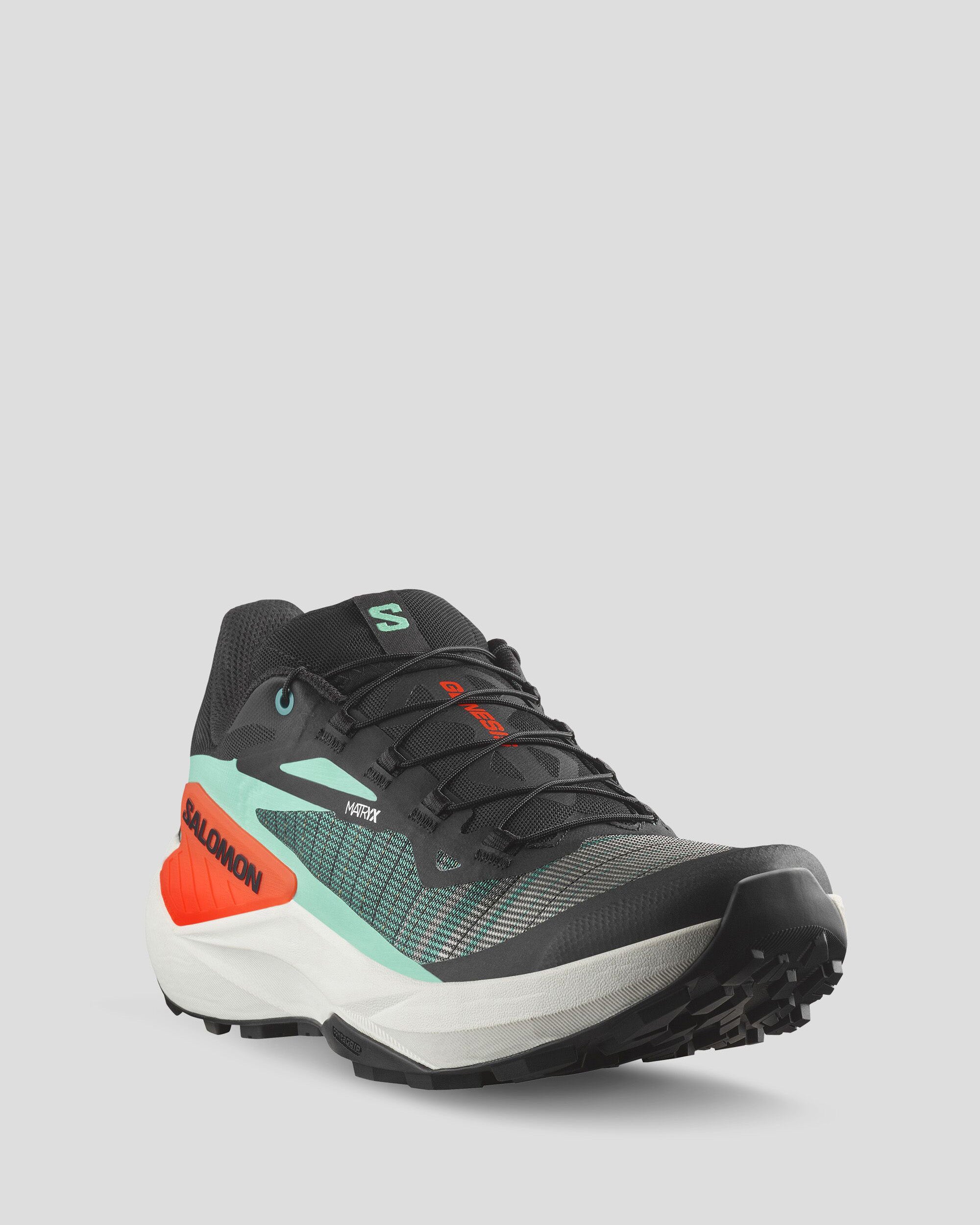 Salomon Genesis Men's Trail Running Shoes - Black/Electric Green/Cherry Tomato | Lightweight & Durable for Hiking, Jogging & Outdoor Adventures
