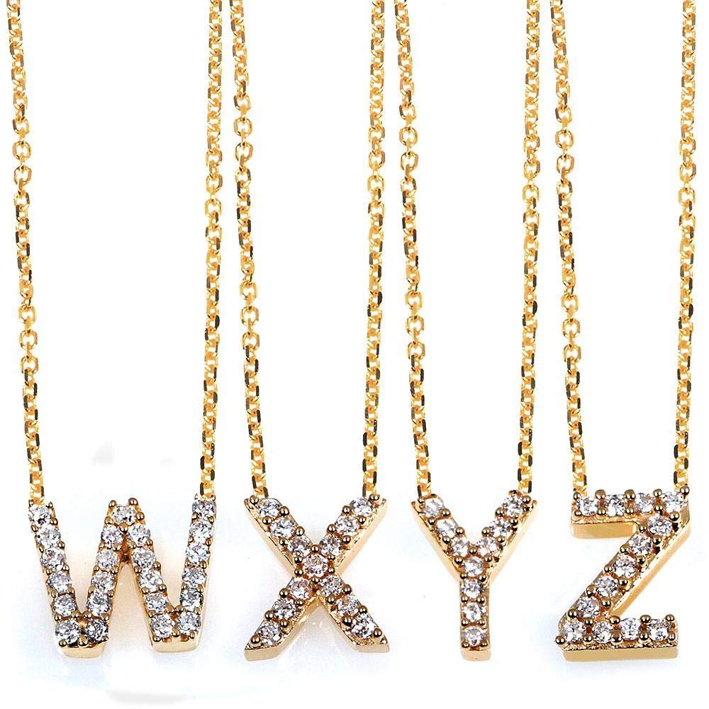 Kobelli Small A-Z Letter Diamond Pendant in 14K Yellow Gold - Personalized Initial Necklace for Women, Perfect Gift for Birthday, Anniversary & Valentine's Day