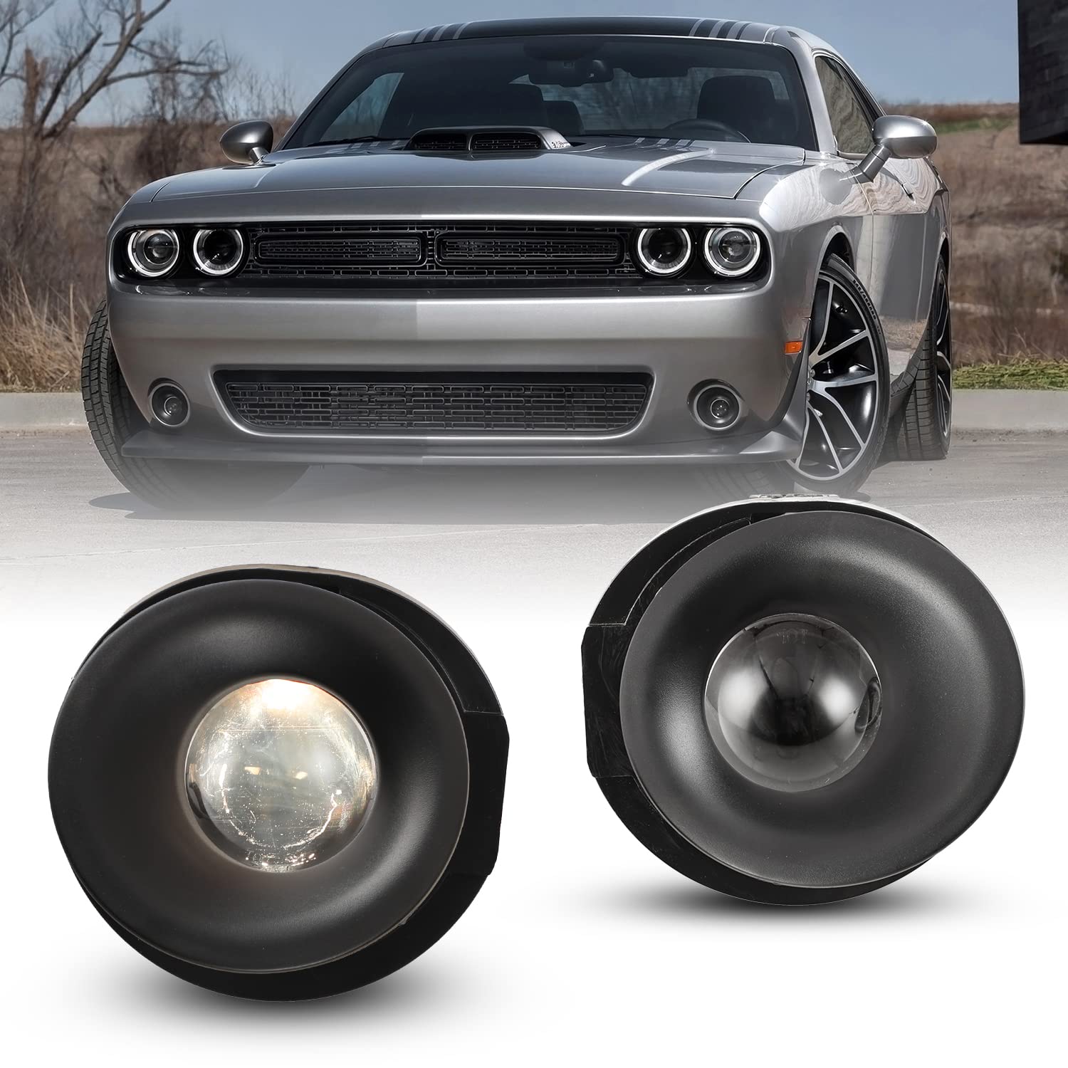 CPW Fog Lights Assembly Replacement Kit for Dodge Challenger 2015-2020 - Includes Lamps, Switch & Wiring Harness | Perfect for Night Driving & Off-Road Adventures