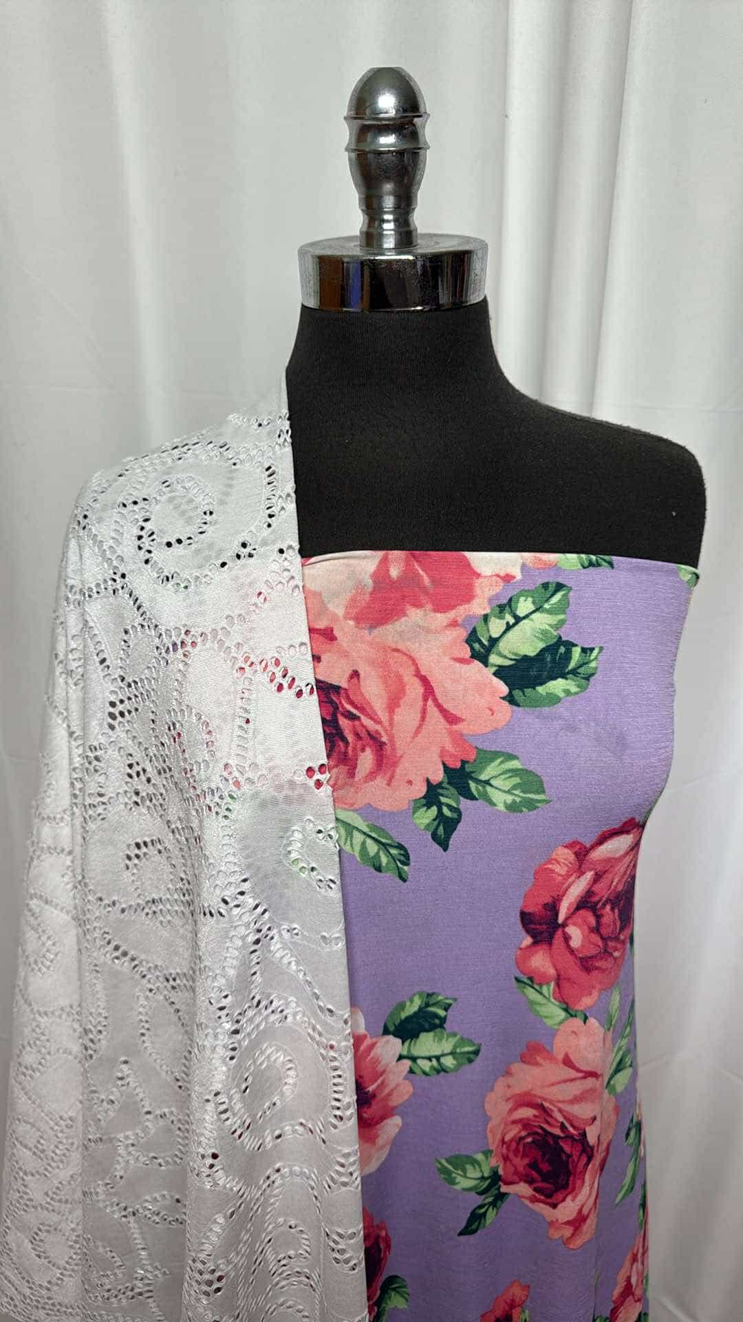 3 Yards Lavender Floral Bulgari Fabric & 2 Yards White P/S Lace Bundle - A27027 | Perfect for Wedding Decor, DIY Crafts, and Home Textile Projects