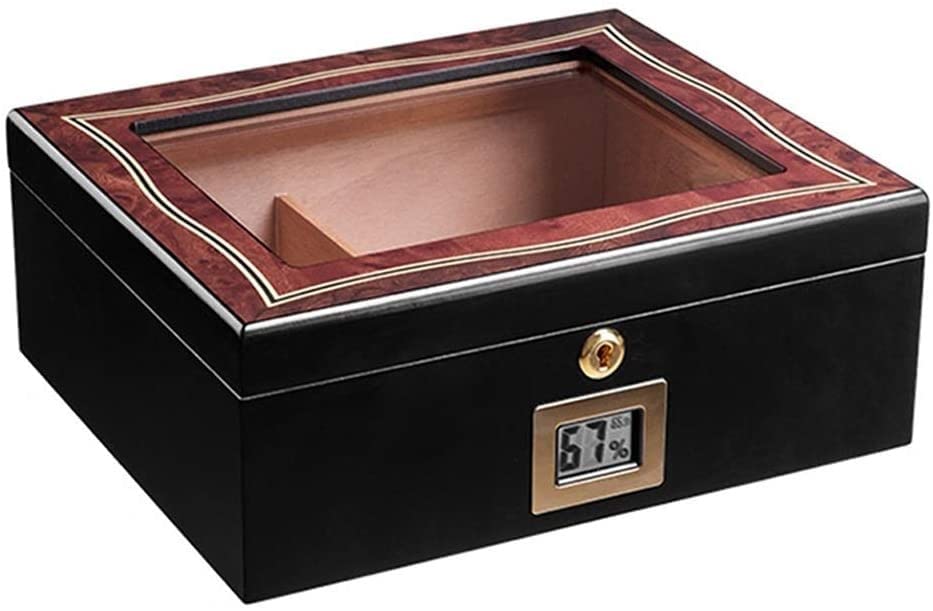 Premium Handmade Cedar Wood Cigar Humidor Box with Hygrometer & Humidifier - Desktop Cigar Case with Cedar Divider Holds 20-30 Cigars - Perfect for Home, Office, Gifts & Cigar Enthusiasts