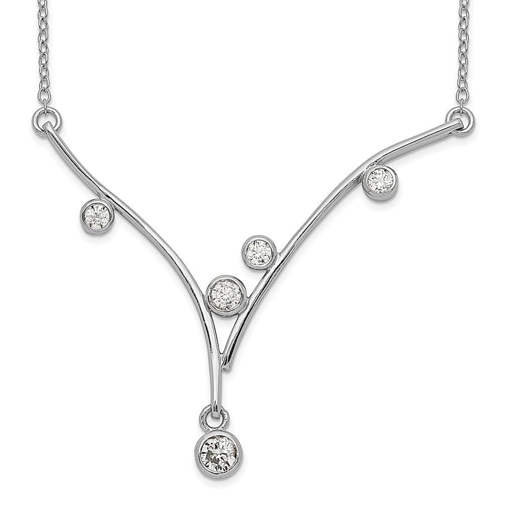 925 Sterling Silver Cubic Zirconia V Bar Pendant Necklace - 1 Inch Elegant Fine Jewelry for Women, Perfect Gift for Her | Birthday, Anniversary, Valentine's Day Present