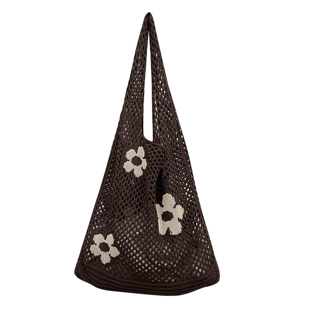 Crochet Tote Bag for Women - Stylish Handmade Knitted Shoulder Bag with Floral Mesh Design, Perfect for Beach, Shopping & Daily Use