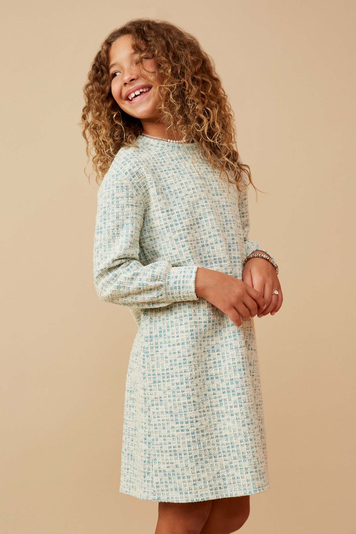 Elegant Lurex Tweed Long Sleeve Shift Dress for Women - Office Wear, Cocktail Party & Holiday Outfit