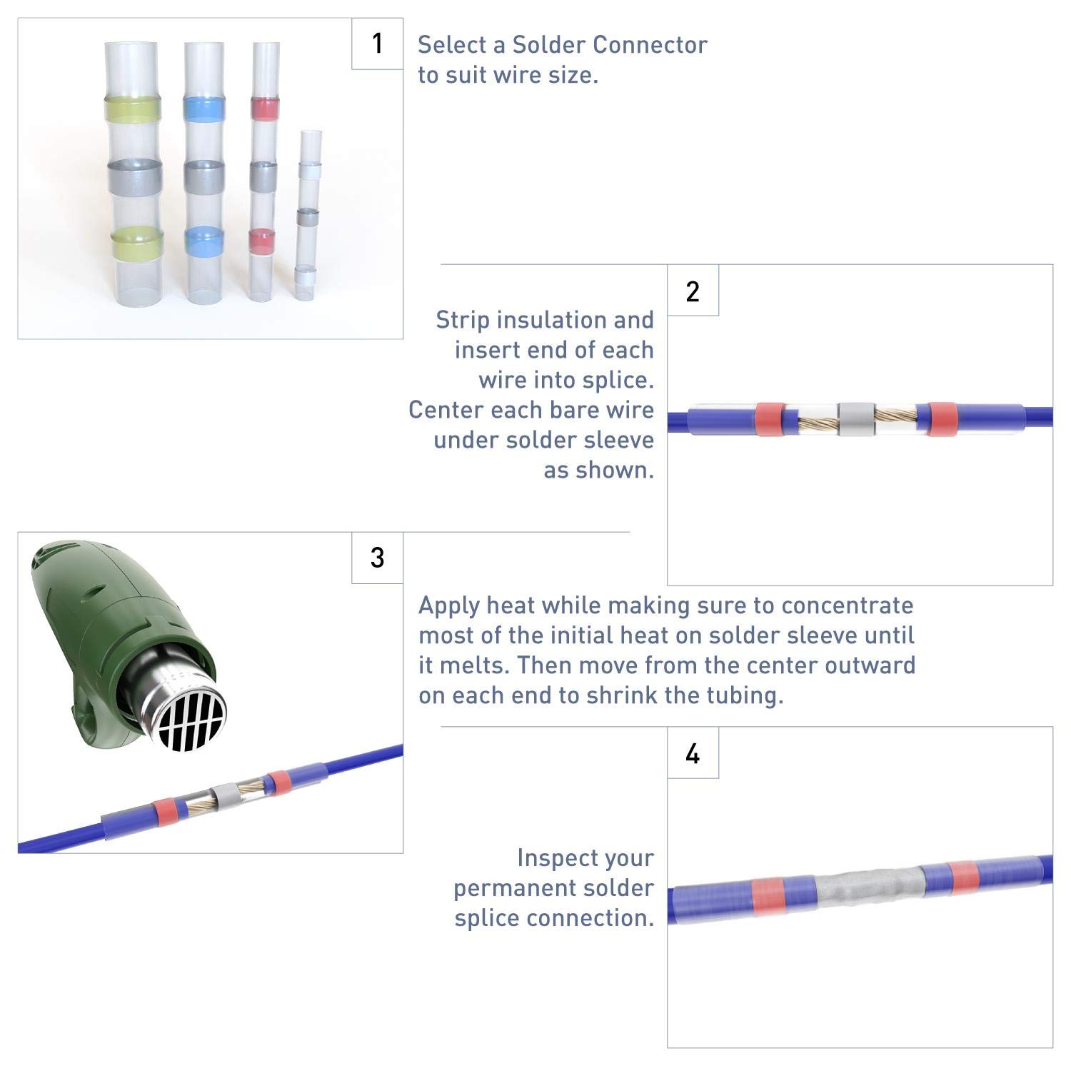 E-VOLT Solder Seal Wire Connectors - 120PC Low Temperature Melt Soldering Terminals - Waterproof Insulated Electrical Connectors for Marine, Automotive & DIY Projects - Perfect for Boat Wiring, Car Audio Installation & Home Electrical Repairs