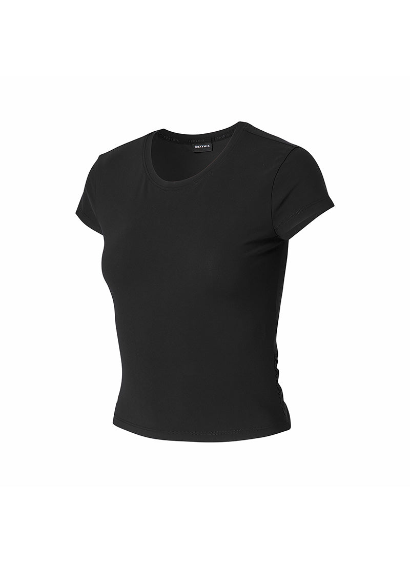 Lightweight Tricot Overlap Short Sleeve T-Shirt for Women - Comfortable Casual Wear for Summer, Workouts, and Everyday Outfits
