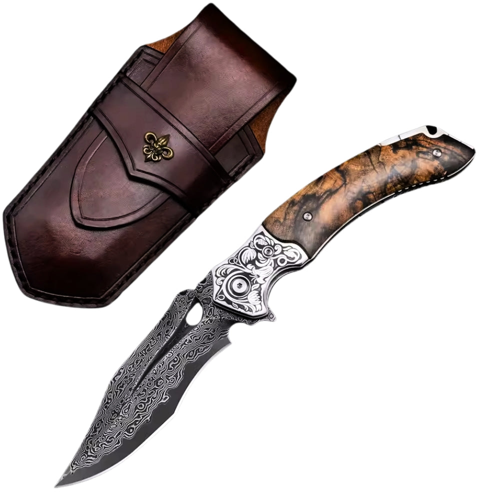 Premium Atlas Gentleman's Pocket Knife - Genuine Desert Ironwood Handle & Leather Sheath - Perfect for Outdoor Adventures, Camping & Everyday Carry (EDC)