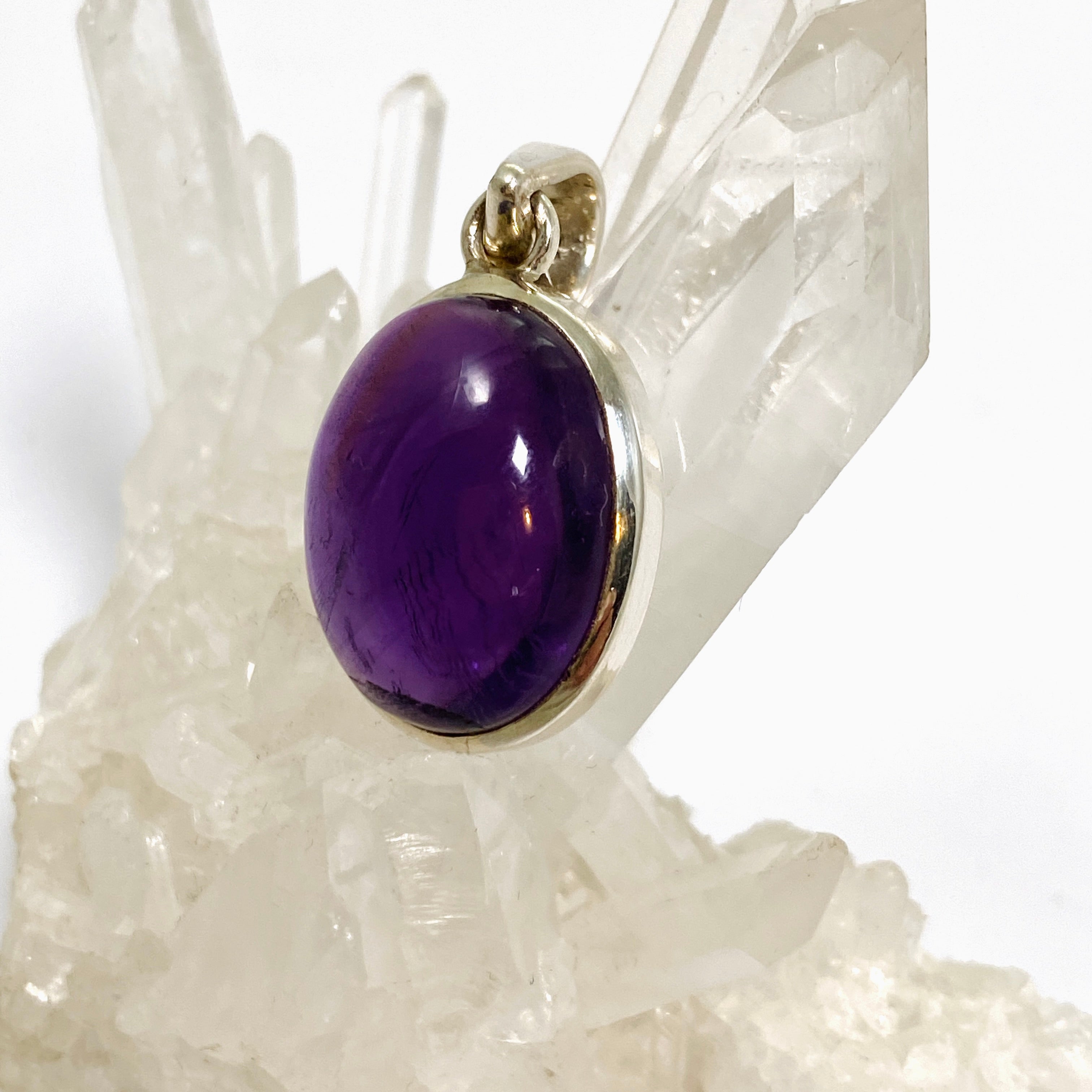Natural Amethyst Oval Cabochon Pendant Necklace - 925 Sterling Silver Jewelry for Women - Perfect for Gifts, Meditation & Spiritual Healing