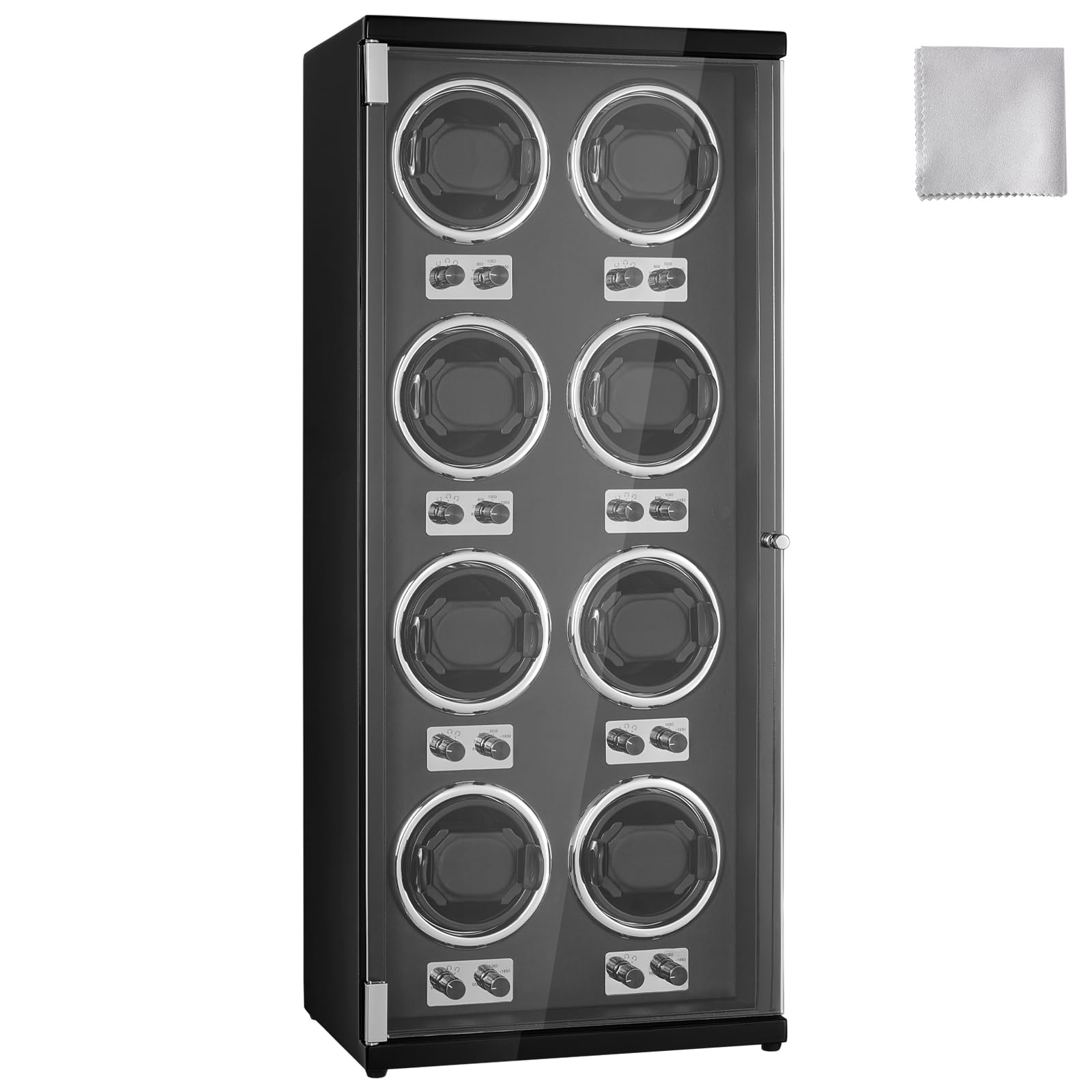 VEVOR 8 Watch Winder Box for Automatic Watches - Quiet Japanese Motor, LED Light, Adjustable Speed & Direction - Perfect for Rolex, Omega Luxury Watch Storage & Display (Black) | Home Office & Travel Use