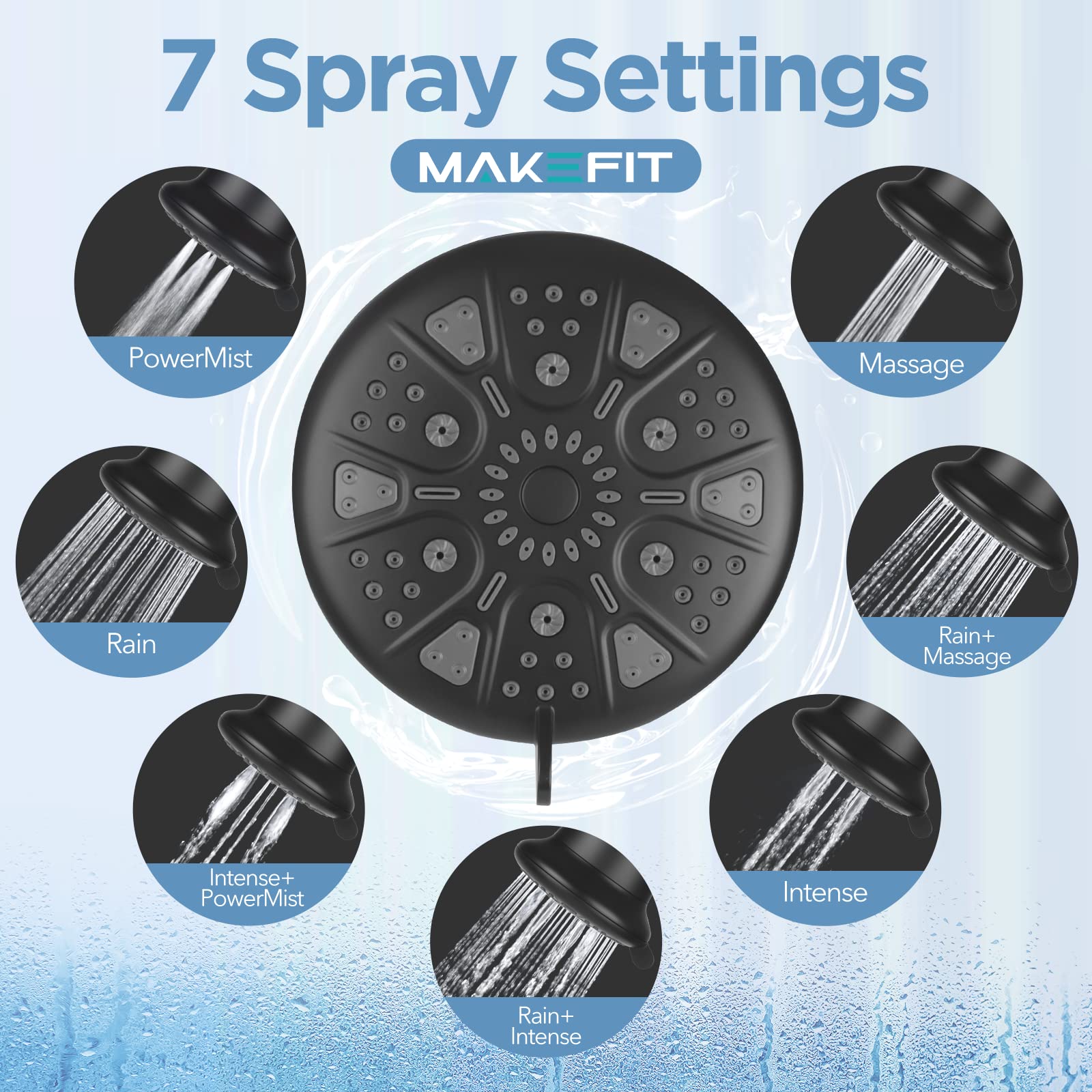 **High Pressure Filtered Shower Head for Hard Water - Matte Black Luxury Rain Shower with 7 Adjustable Settings - Water Softener & Filter - Perfect for Spa-Like Bathroom Experience**