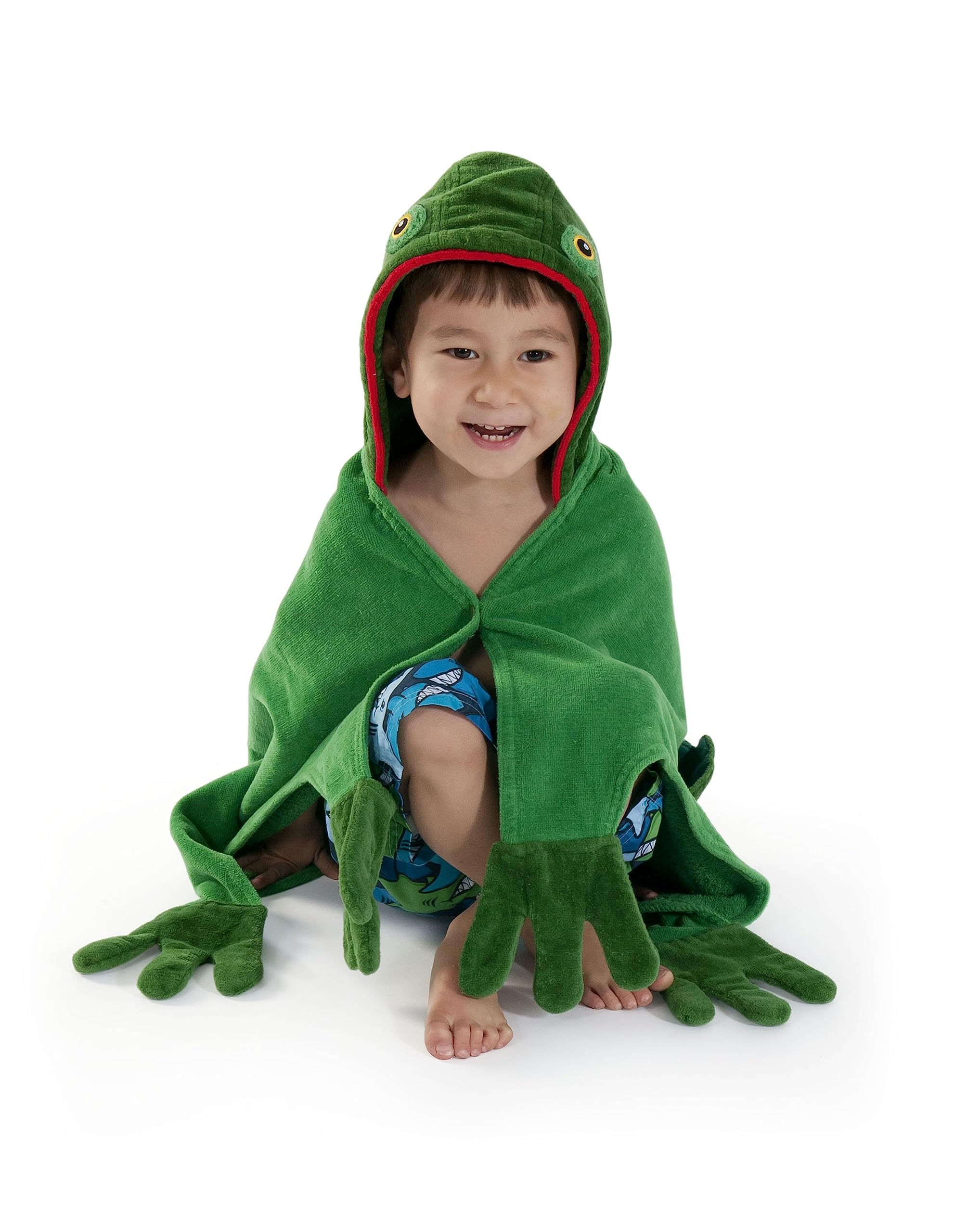 Soft Green Hooded Frog Towel for Kids - Small 100% Cotton Bath & Beach Towel - Machine Washable - Perfect for Swimming Pool, Baby Shower & Toddler Bath Time