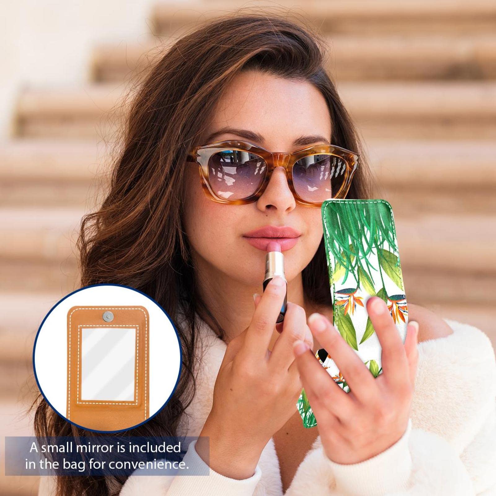 Personalized Lipstick Case - Portable Makeup Bag & Cosmetic Pouch Organizer with Tropical Bird of Paradise Design | Perfect for Travel, Daily Use & Gift Giving