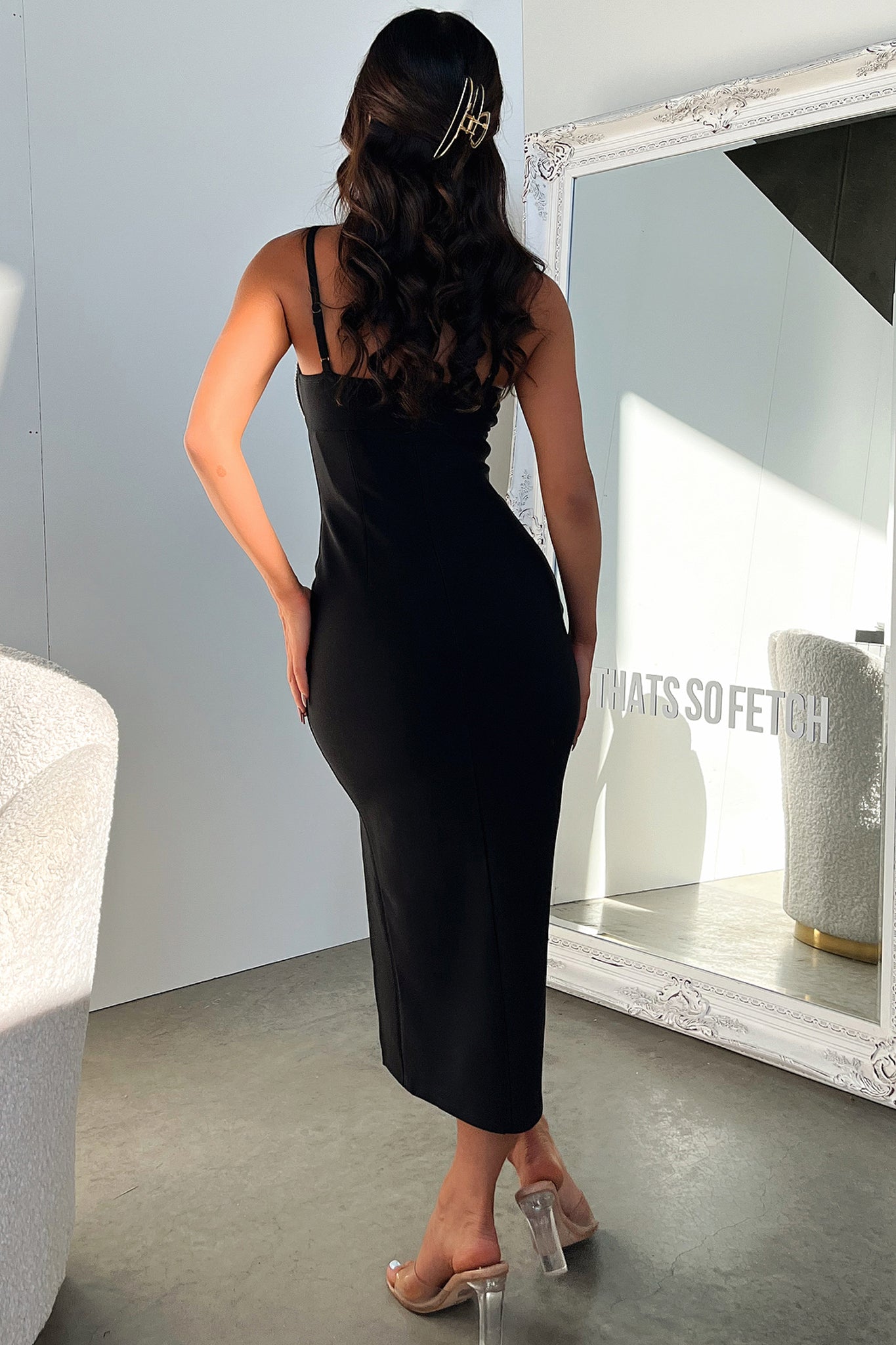 Elegant Milan Midi Dress in Black - Perfect for Office Wear, Cocktail Parties & Special Occasions