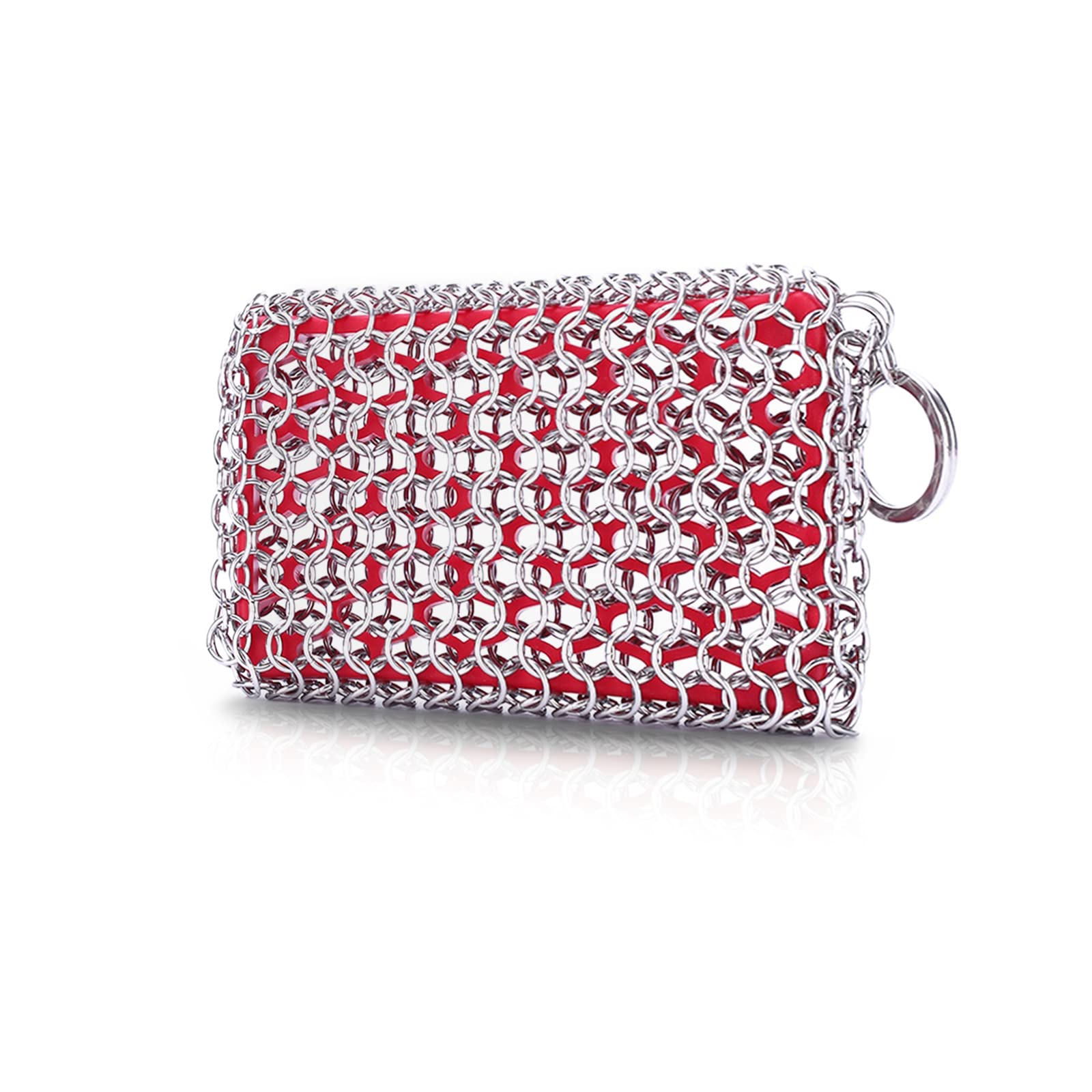 **316L Stainless Steel Chainmail Scrubber for Cast Iron Skillets & Dutch Ovens – Dishwasher Safe Cast Iron Cleaner with Silicone Insert – Perfect for Grill, Camping & Kitchen Cleaning Accessories**
