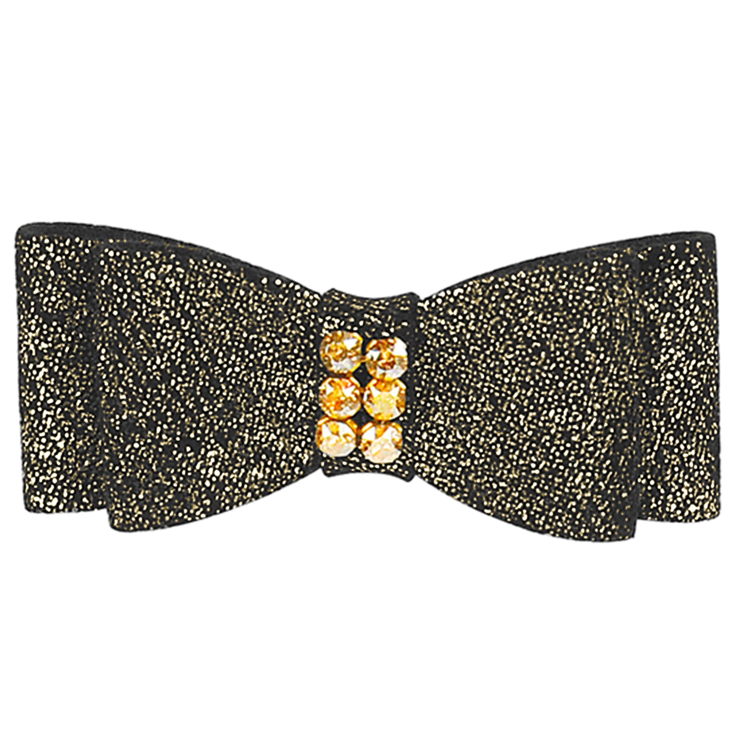 Black Glitzerati Gold Giltmore Hair Bow - Elegant Rhinestone Hair Clip for Women, Girls | Perfect for Weddings, Parties, Prom & Special Occasions