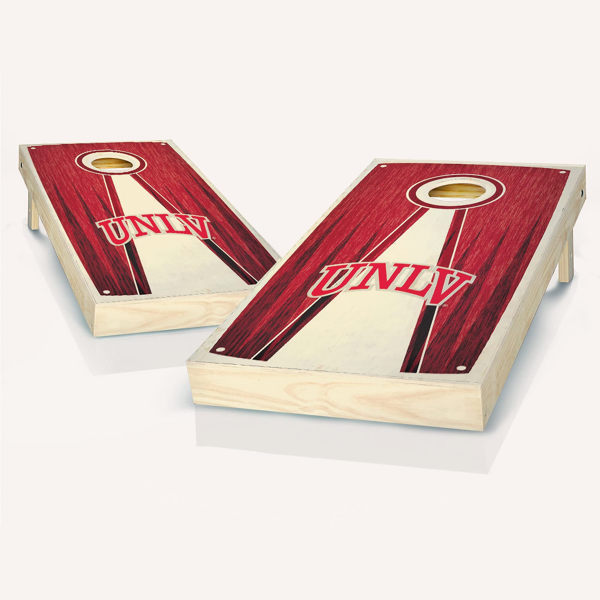 UNLV Stained Pyramid Cornhole Game Set - 2 Wooden Boards & 8 Bean Bags for Outdoor Tailgating, Backyard Parties, and College Game Day Fun
