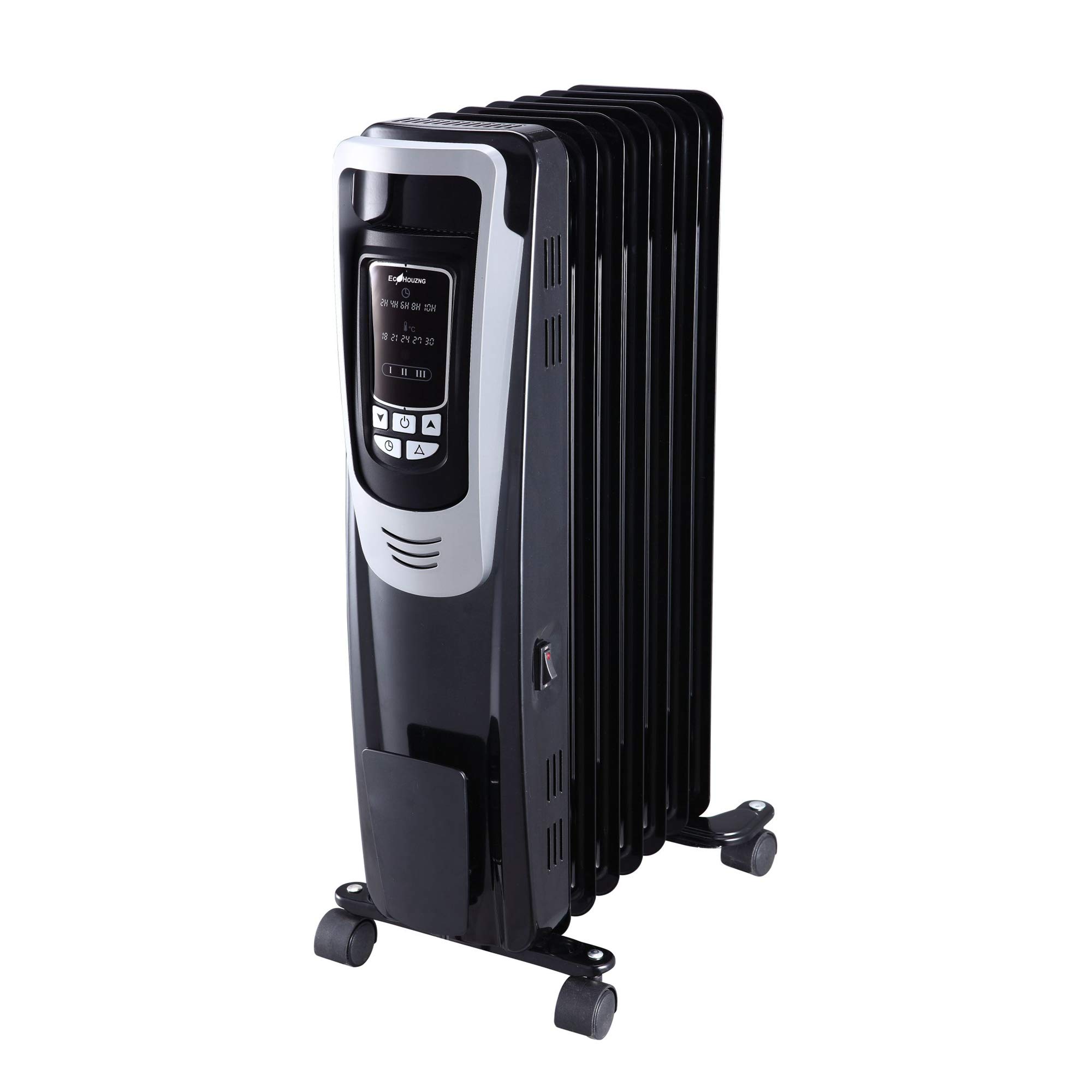 Ecohouzng ECH3015 Digital Oil Filled Space Heater - 1500W Energy Efficient Portable Heater with Adjustable Thermostat, Overheat Protection - Perfect for Bedroom, Office & Home Use