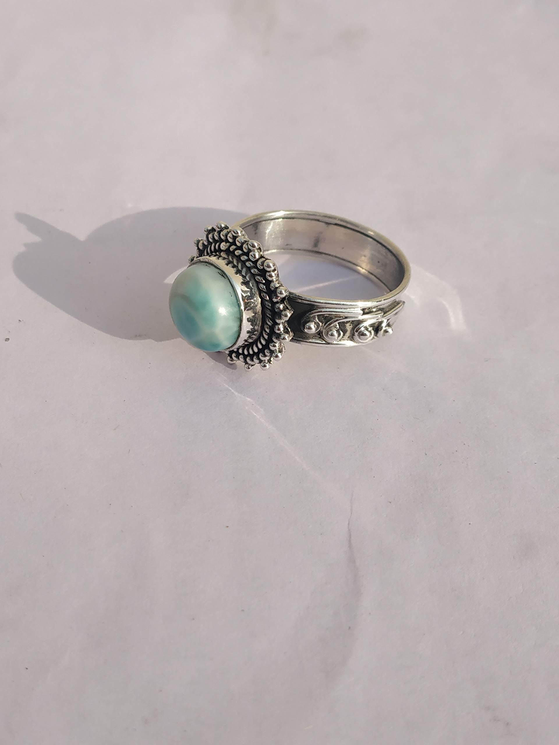Larimar Ring Sterling Silver | Dominican Republic Stone Jewelry | Boho Vintage Style Promise Ring | Anniversary & Bridesmaid Gift for Her | Perfect for Weddings, Beach Vacations & Boho Fashion