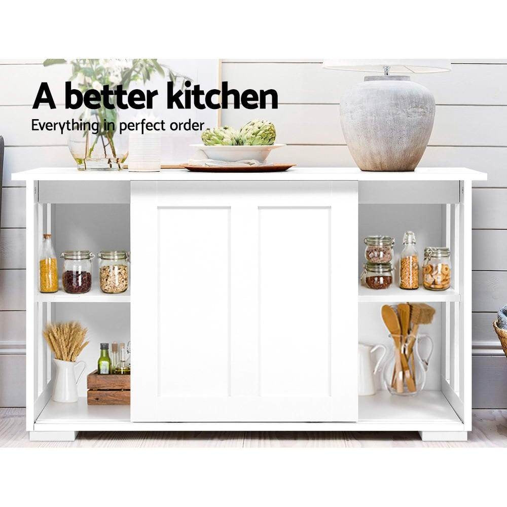 White Buffet Sideboard Cabinet with Storage Shelf - Modern Cupboard for Dining Room, Hallway & Entryway - Perfect for Organizing Dishes, Linens & Home Decor