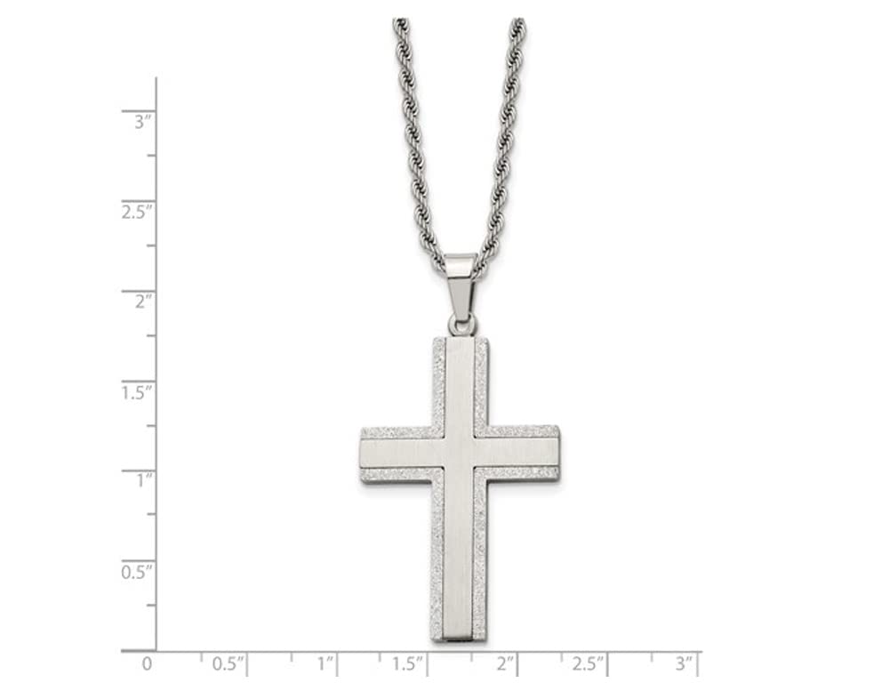 Men's Stainless Steel Polished Laser-Cut Cross Pendant Necklace with 18-24