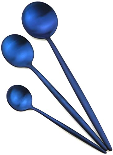 Gugrida Matte Blue 18/10 Stainless Steel Teaspoons - Set of 6 (4.94 Inch) - Durable Coffee Spoons for Kitchen, Camping, Wedding & Party Utensils - Perfect for Daily Use, Gifts, and Holiday Celebrations