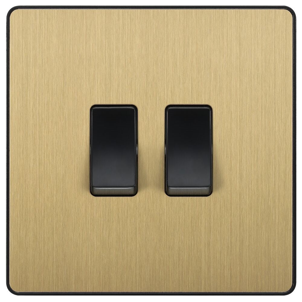 BG Evolve Satin Brass 2G Intermediate Light Switch PCDSB2GINTB - Modern Electrical Switch for Home and Office Lighting Control