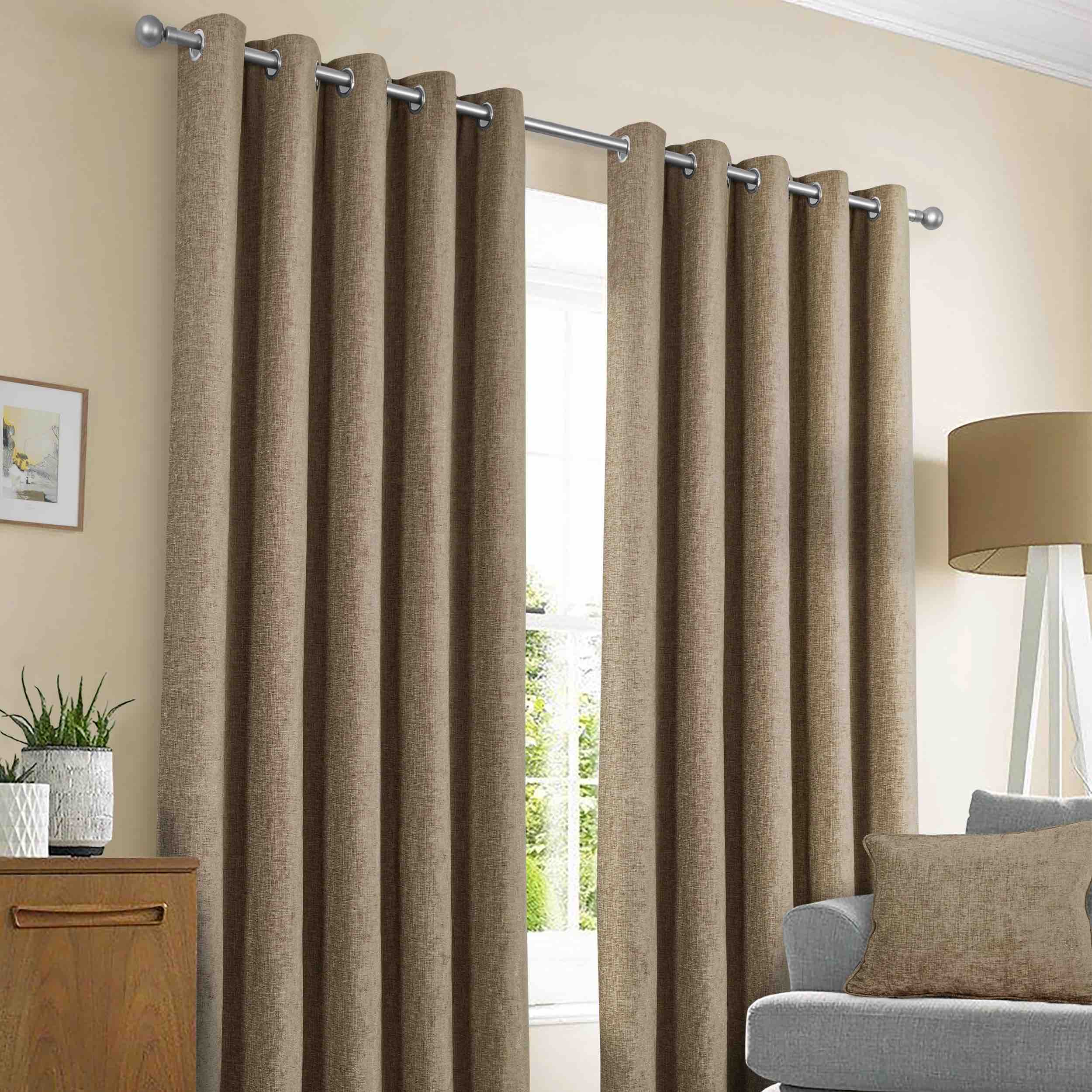 Sundour Amberley Eyelet Curtains - Earth Tone Blackout Drapes for Living Room & Bedroom - Thermal Insulated Window Treatments for Home Decor