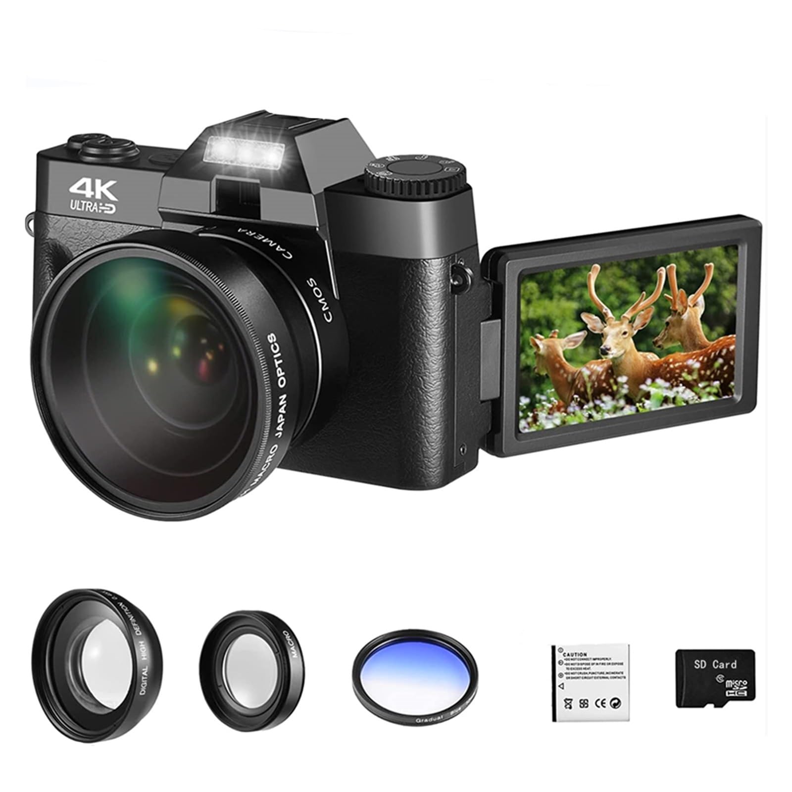 MZZYG 48MP Digital Camera with WiFi, 16X Zoom & Flip Screen - Vlogging Camera for YouTube, Travel & Live Streaming (64GB, Pink) - Perfect for Vloggers, Travelers & Content Creators