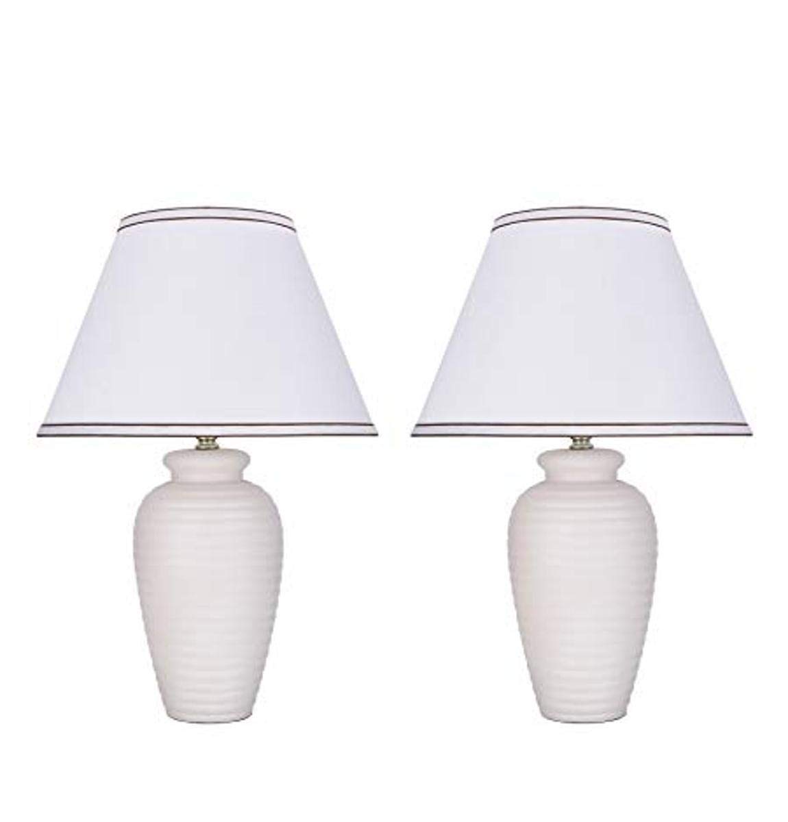 Aspen Creative 40210-12 Two Pack 22-Inch Transitional Ceramic Table Lamps with Off White Empire Shade - Set of 2 Elegant Home Decor Lamps for Living Room, Bedroom, or Office Lighting