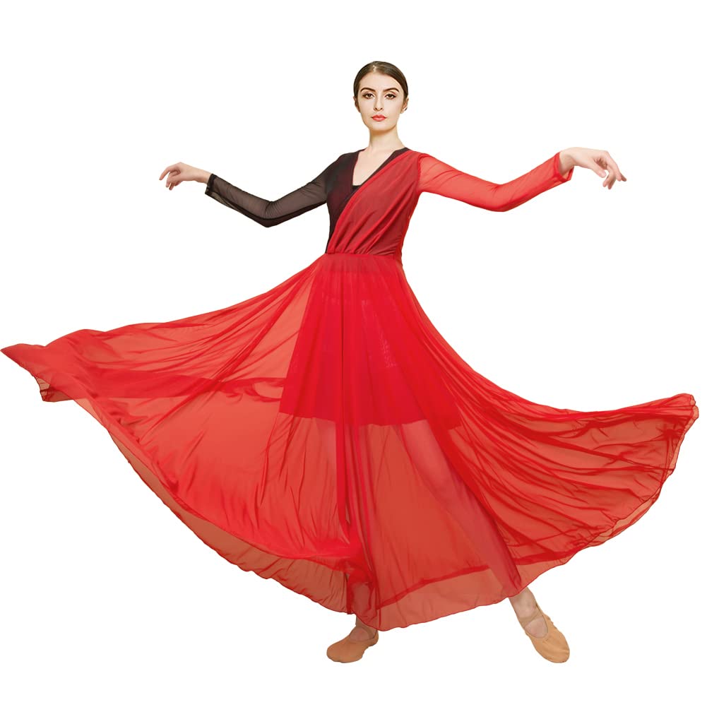 ROYAL SMEELA Women's Modern Contemporary Dance Dress - Long Sleeve Lyrical Dance Costume - Elegant Performance Wear for Ballet, Jazz & Stage Shows
