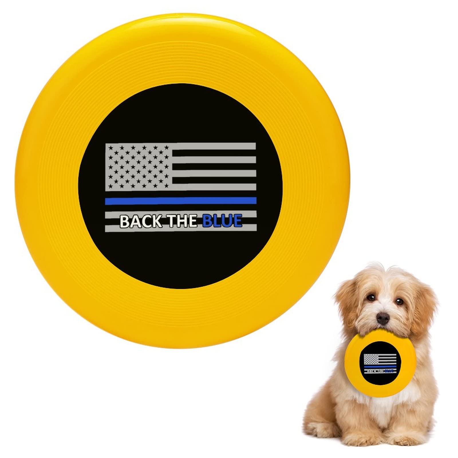 Back The Blue Police Line Flag Round Dog Flying Disc - Durable Training & Sport Frisbee for Dogs, Perfect for Outdoor Play & Agility Training | Includes Bonus Food Bowl