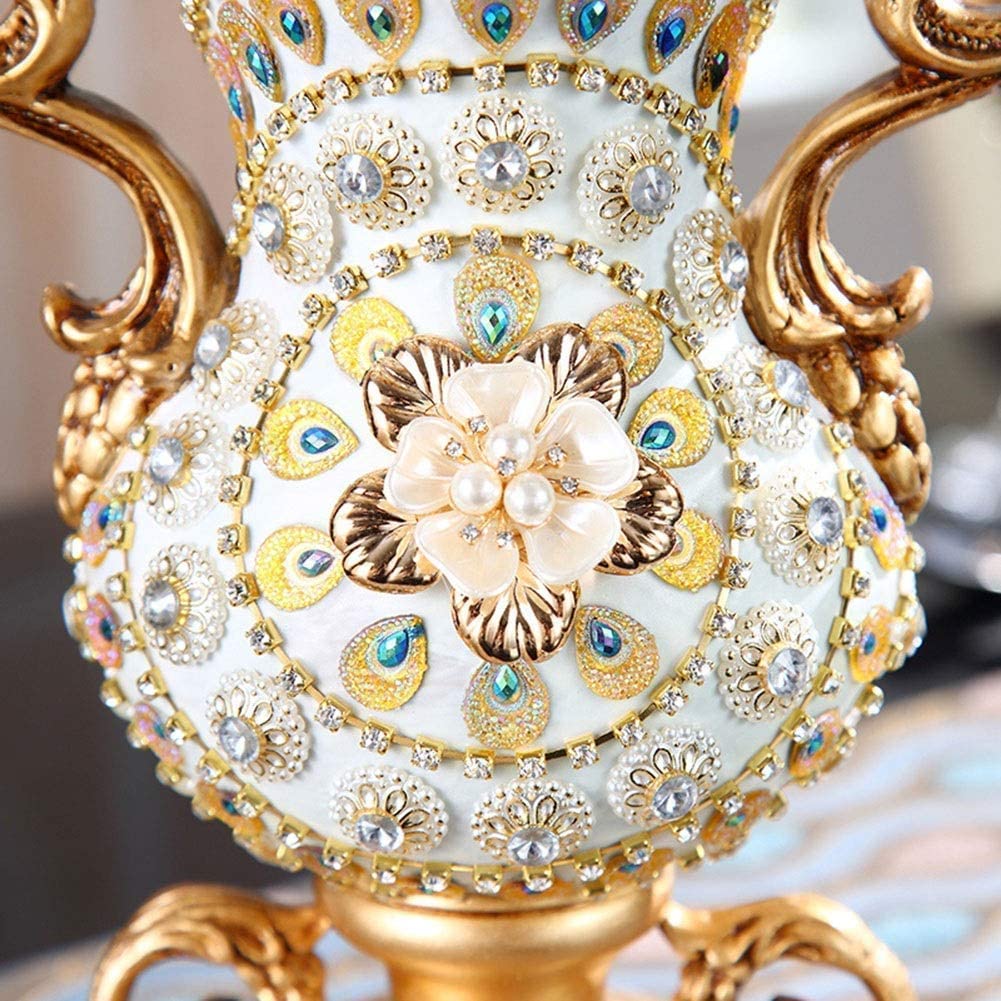European-Style Retro Resin Large Flower Vase - Hand-Painted Tall Decorative Vase for Living Room, Dining Table, Bedroom, Office & Hotel Decor (22×30×15cm) - Perfect Centerpiece & Thoughtful Gift for Parents, Weddings & Home Styling