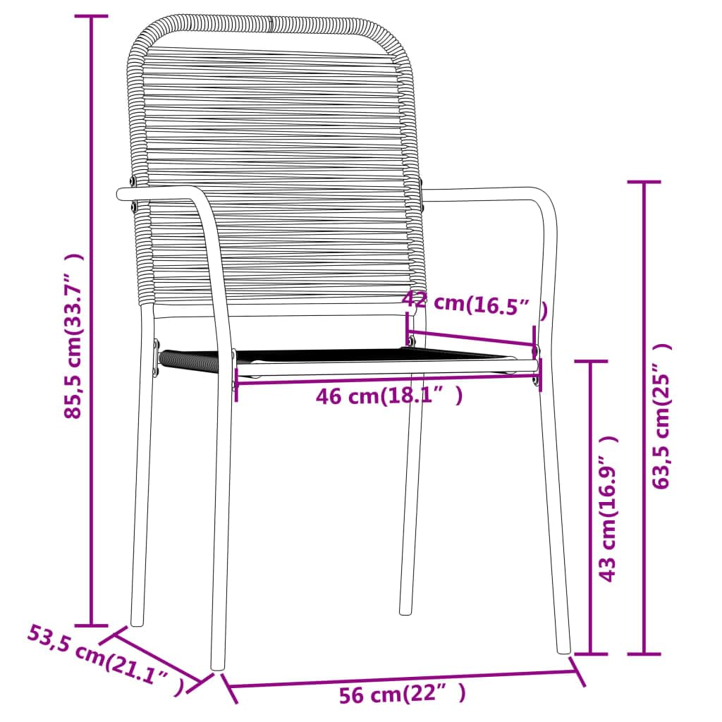 vidaXL 5-Piece Patio Dining Set - Black Cotton Rope Chairs with Powder-Coated Steel Frame & Square Tempered Glass Table - Outdoor Garden Furniture for Backyard, Poolside, or Balcony - Durable Indoor/Outdoor Use