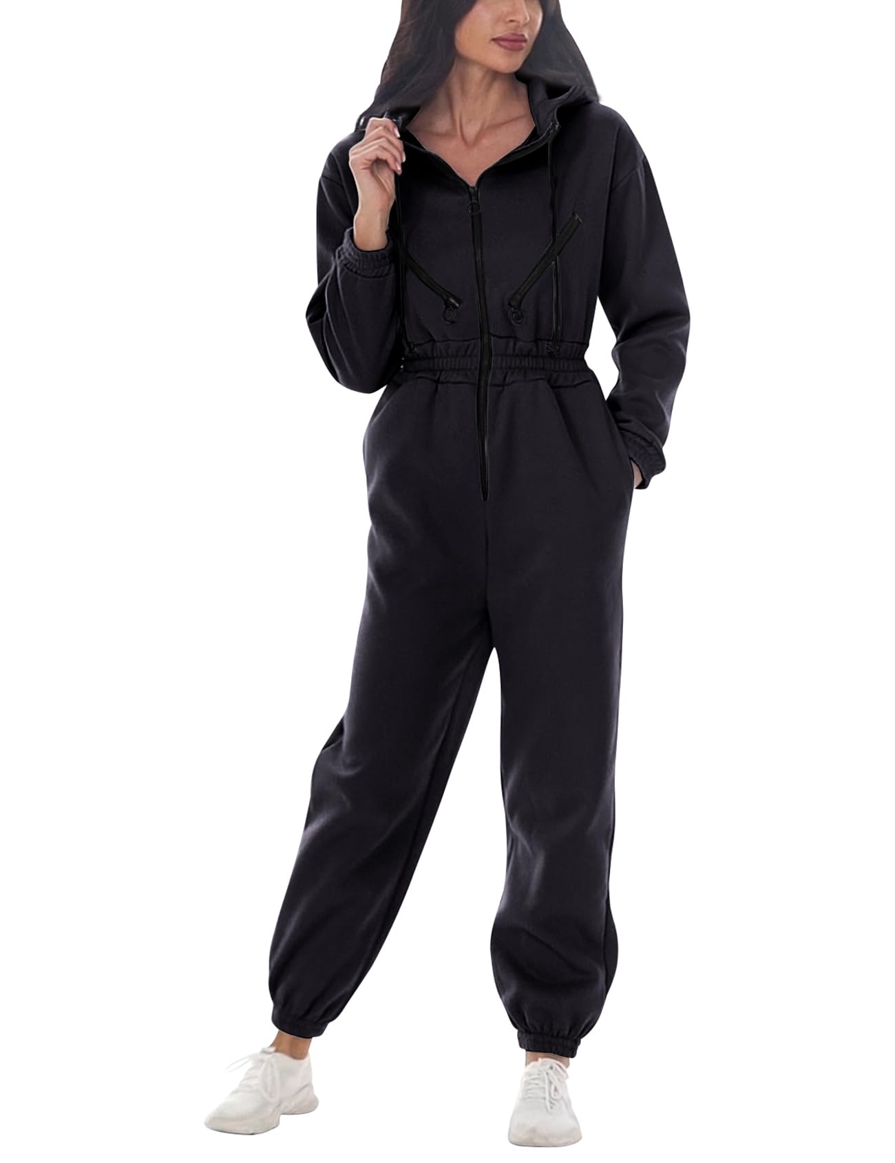 CozyPoin Women's Fleece Jumpsuit - One Piece Hooded Romper with Pockets, Warm Winter Tracksuit Onesie for Lounge, Sleepwear & Outdoor Activities