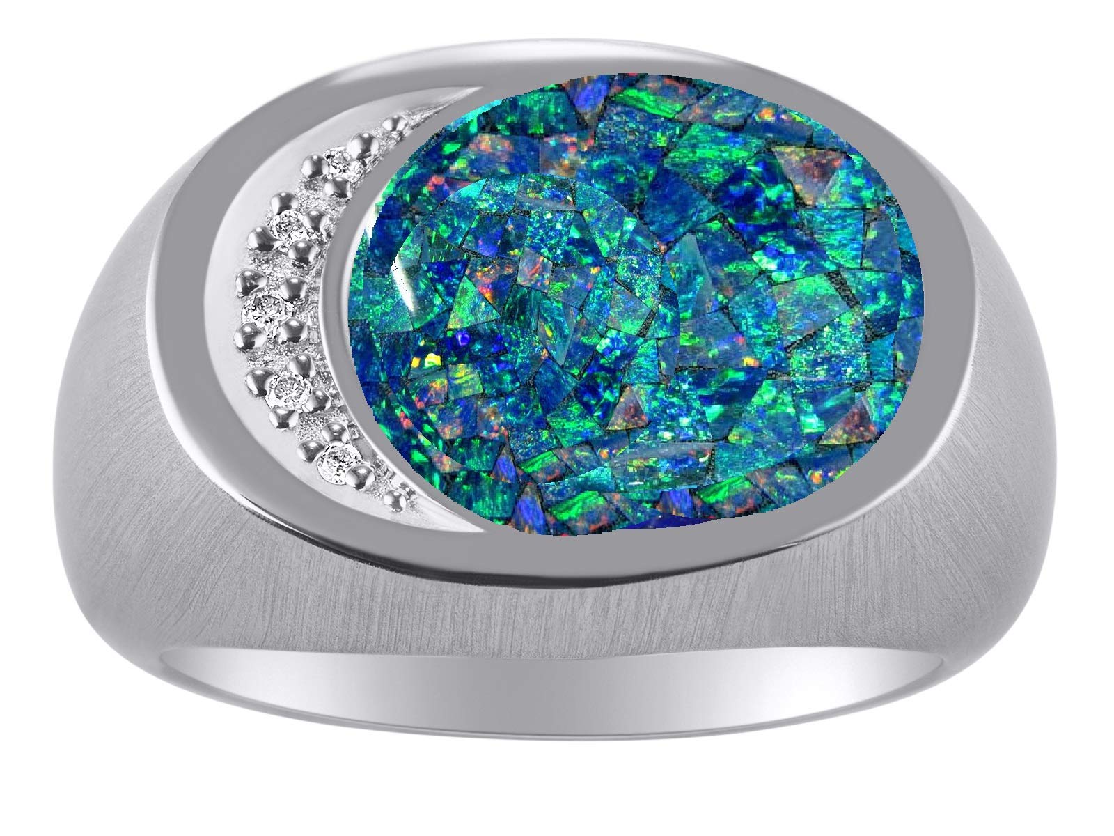 Men's Sterling Silver Rings with Genuine Black Onyx, Lapis Lazuli, Tiger Eye or Mosaic Opal & Diamonds – Sizes 8-13 – Elegant Designer Jewelry for Men – Perfect for Weddings, Gifts & Formal Occasions