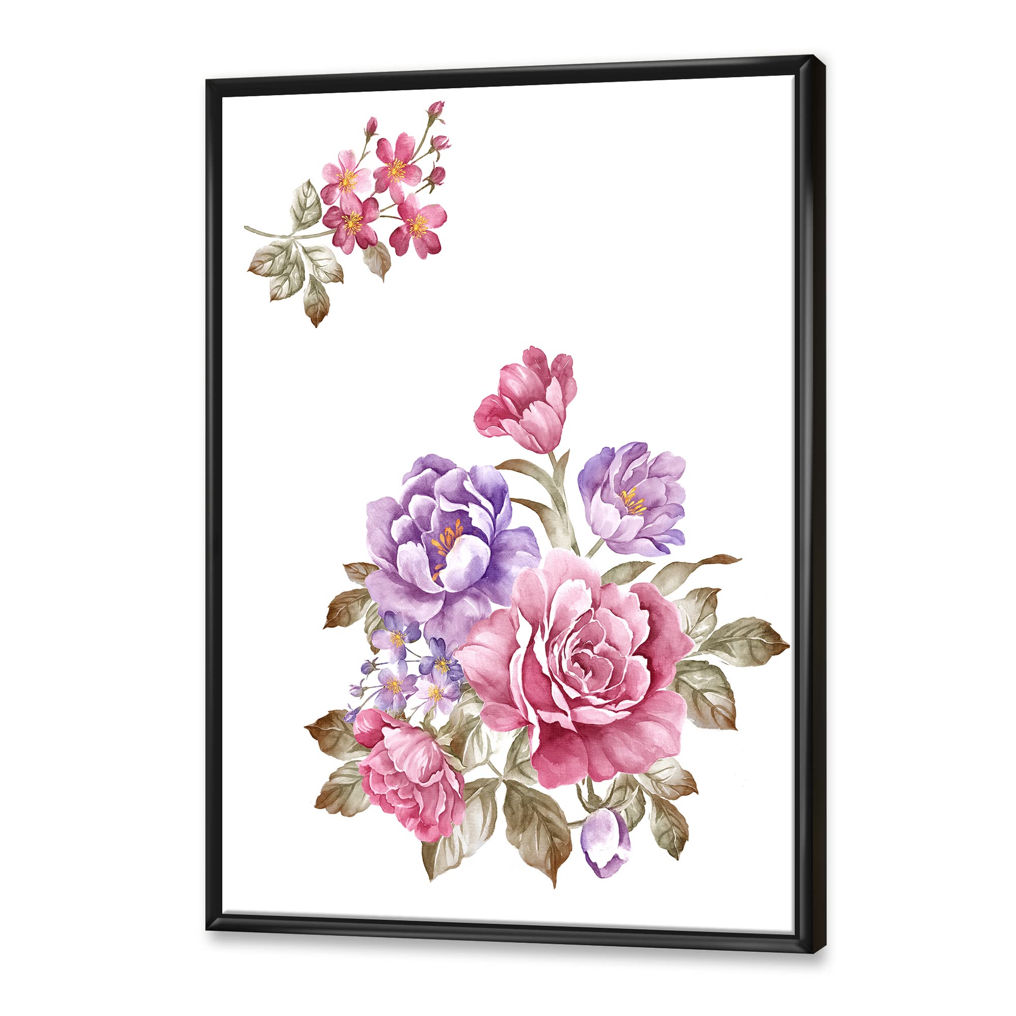 Pink and Purple Floral Bouquet Farmhouse Framed Canvas Wall Art - Elegant Home Decor for Living Room, Bedroom & Office