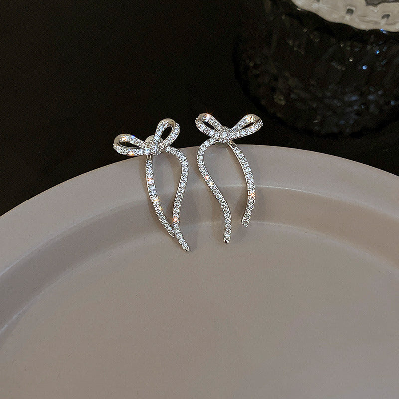 Sparkly Ribbon Bow Irregular Ear Jacket Earrings for Women - Trendy Dangle Drop Earrings for Parties, Weddings & Special Occasions | A8208