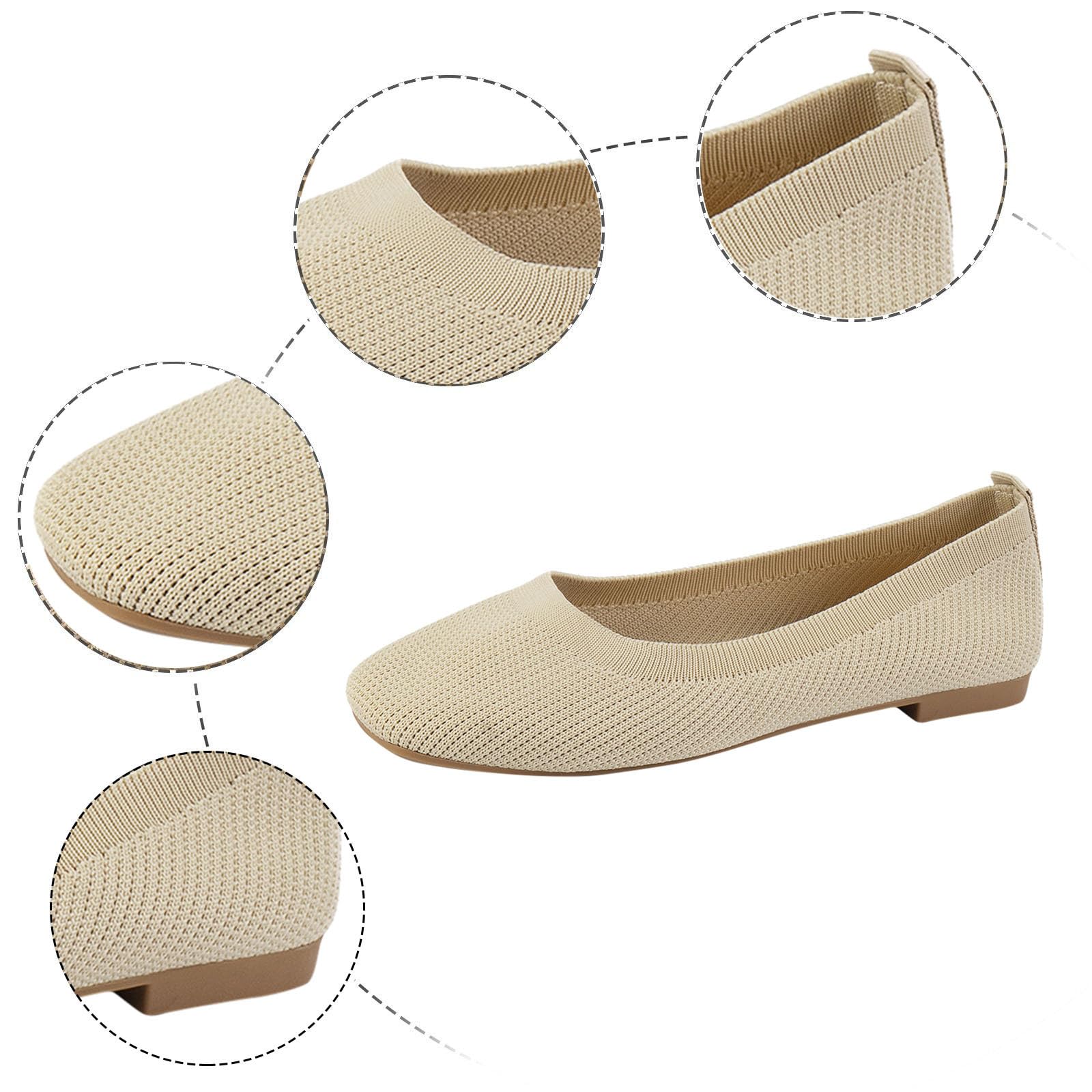 Women's Breathable Mesh Knit Ballet Flats - Square Toe Flat Sole Casual Shoes for Work, Walking & Daily Wear | Comfortable Slip-On Solid Color Shallow Mouth Design